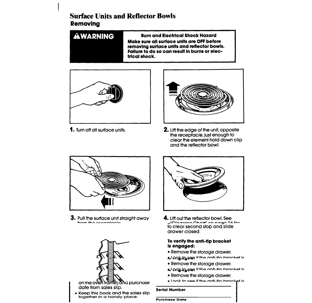 Whirlpool RF360BX manual Surface Units and Reflector Bowls, Removing 