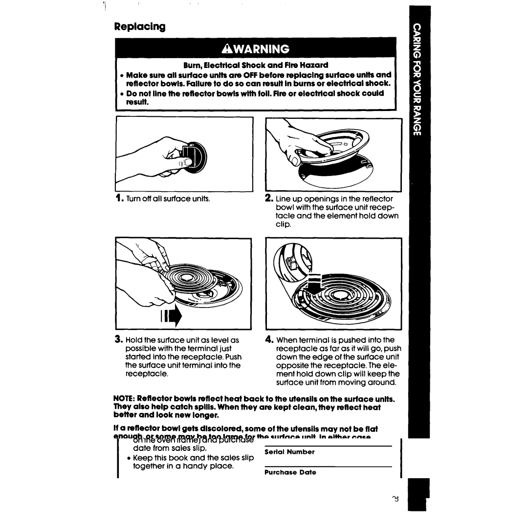 Whirlpool RF360BX manual Replacing 