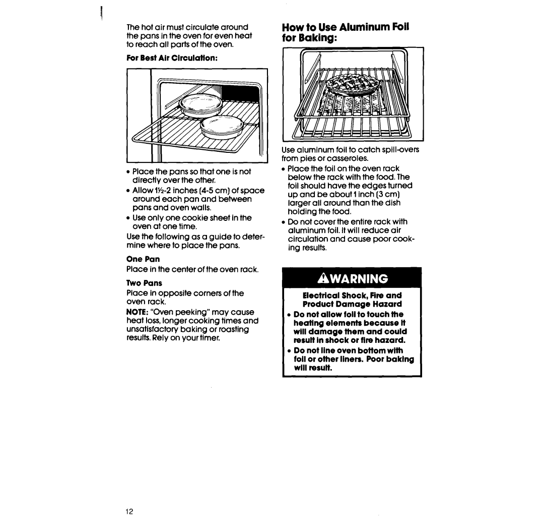 Whirlpool RF360BX manual How to Use Aluminum Foil for Baking 
