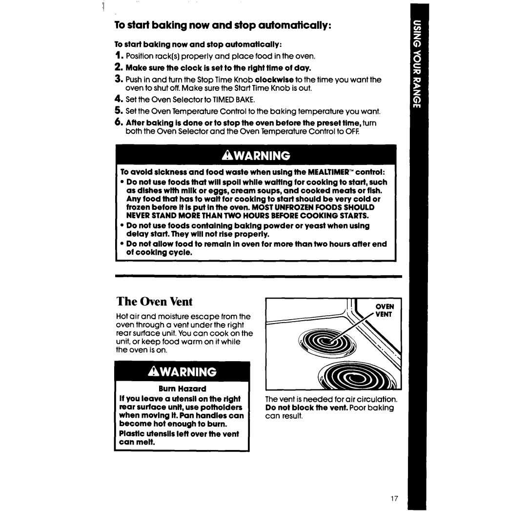 Whirlpool RF360BX manual The Oven Vent, To star-lbaking now and stop automatically 