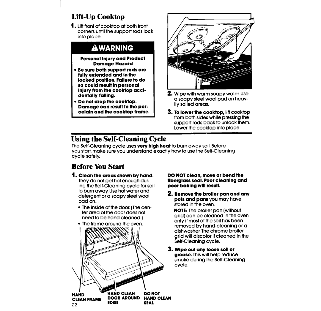 Whirlpool RF360BX manual Lift-UpCooktop, Using the Self-CleaningCycle, Before You Start 