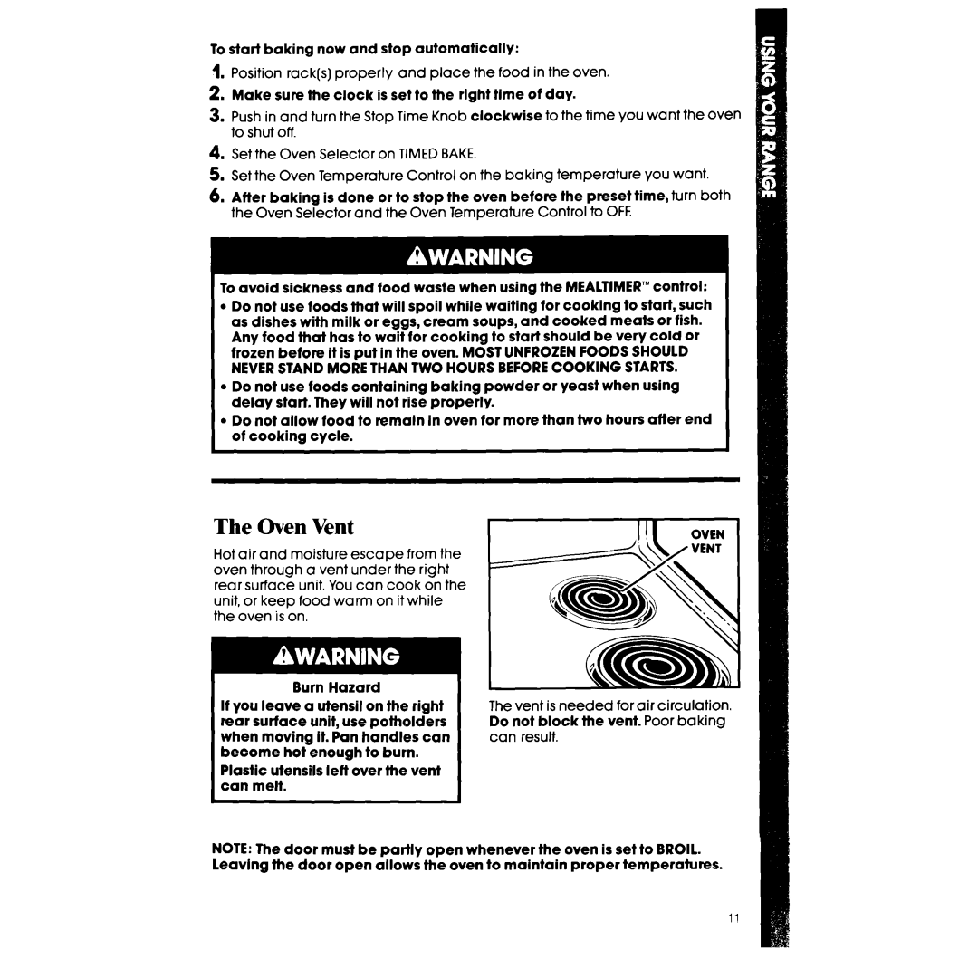 Whirlpool RF360BXW manual Oven Vent, Position racks properly and place the food in the oven, Result 