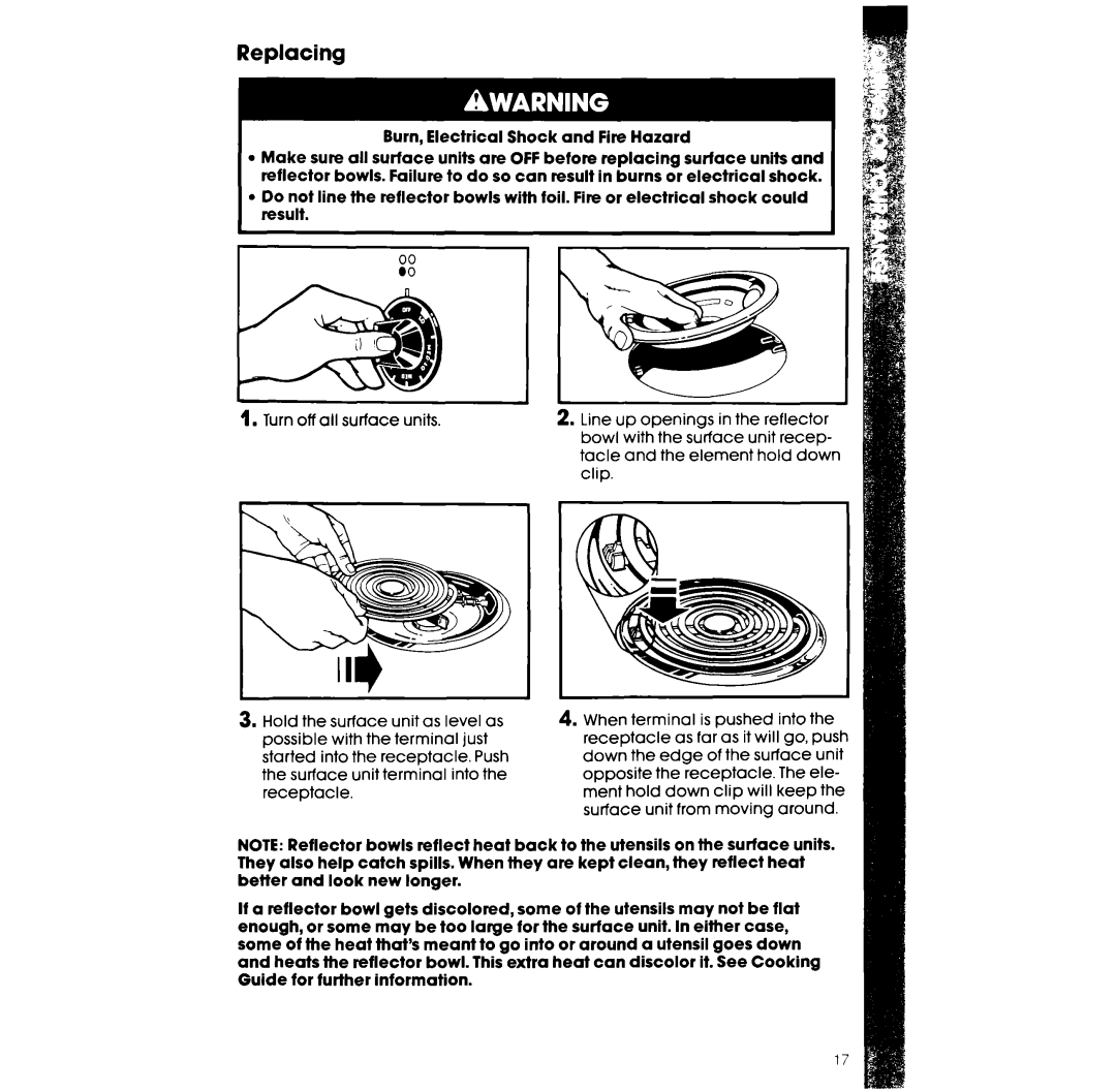 Whirlpool RF360BXW manual Replacing 