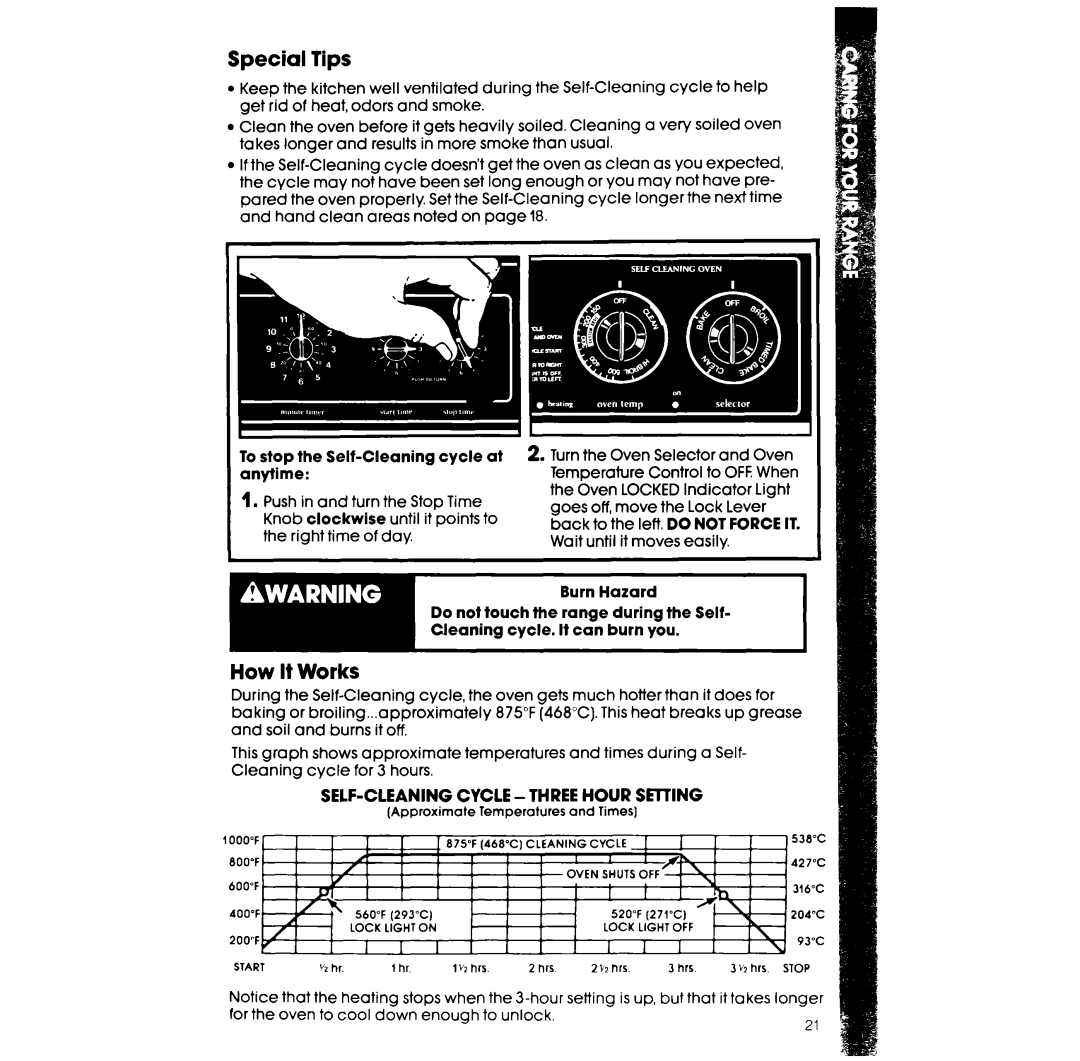 Whirlpool RF360BXW manual Special Tips, How It Works, For the oven to cool down enough to unlock 