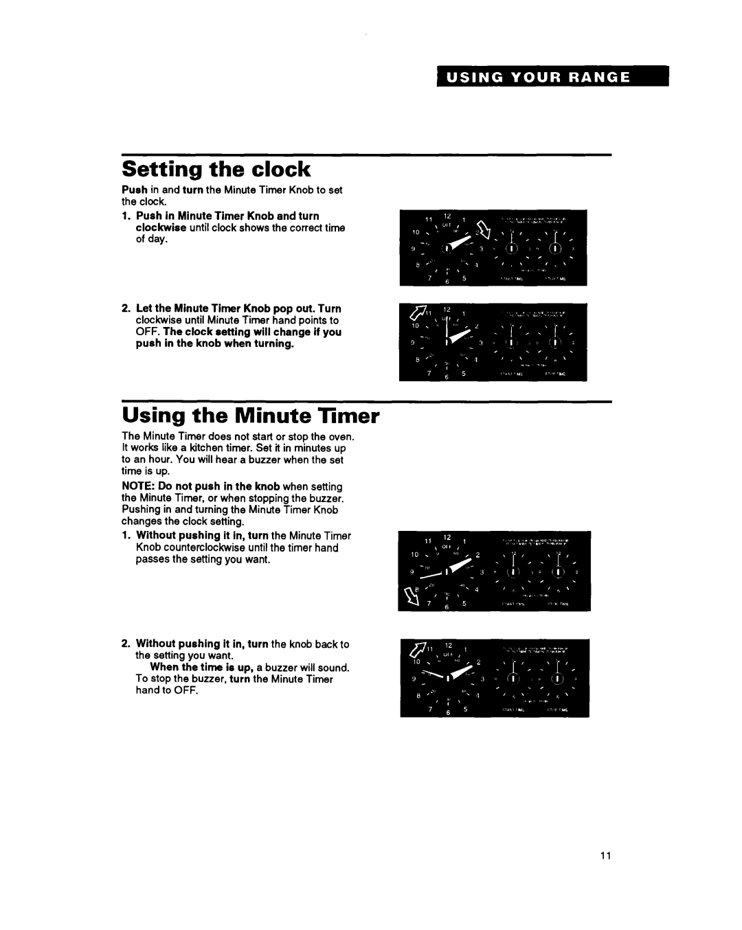 Whirlpool RF360BXY warranty Setting the clock, Using the Minute Timer 