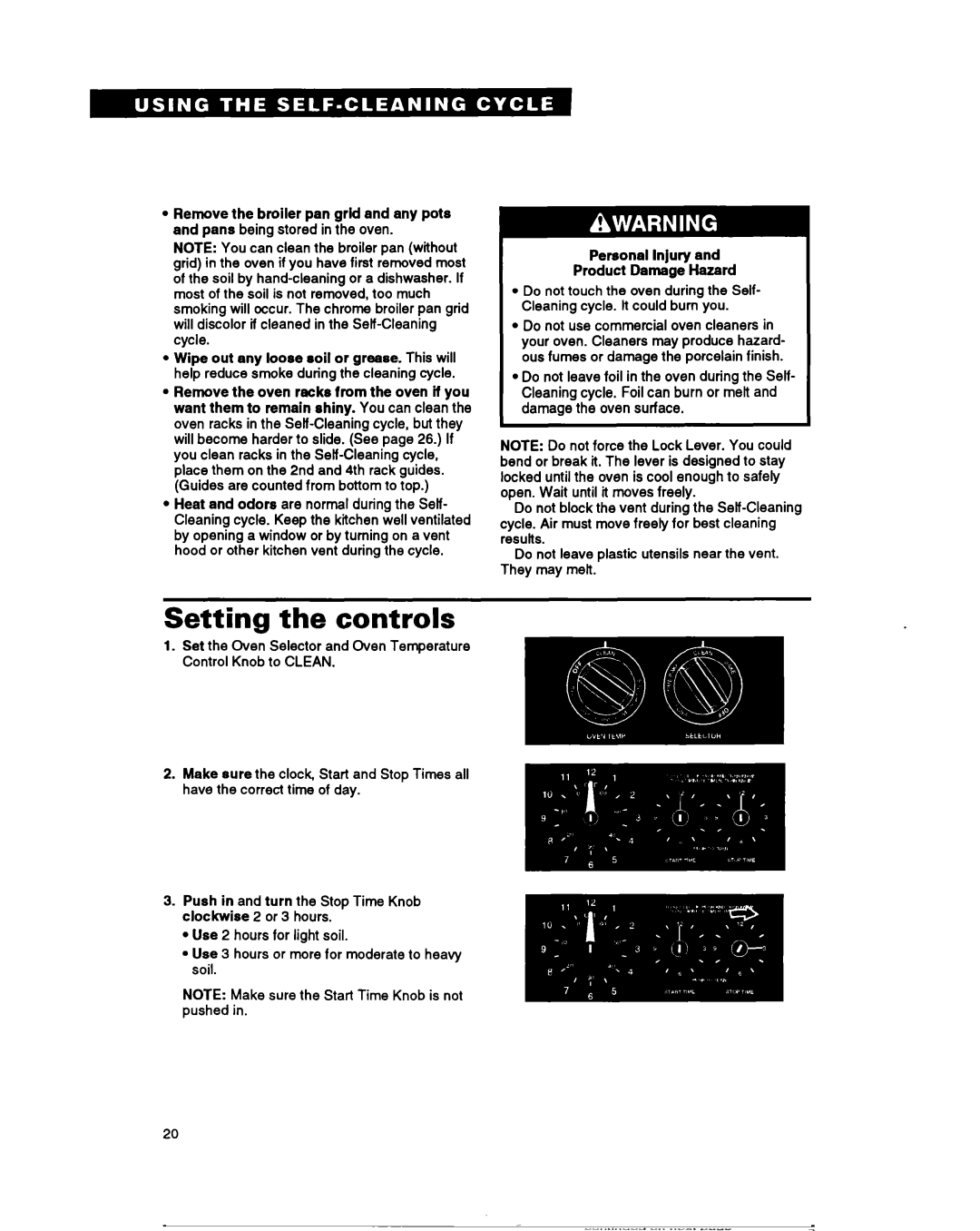 Whirlpool RF360BXY warranty Setting the controls 