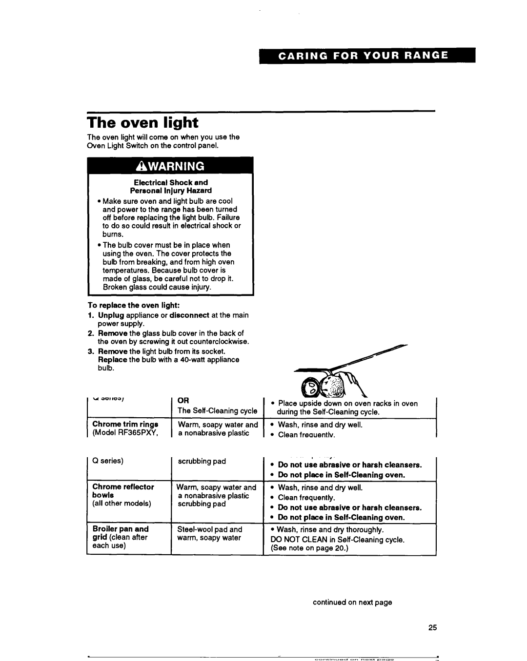 Whirlpool RF360BXY warranty Oven light 