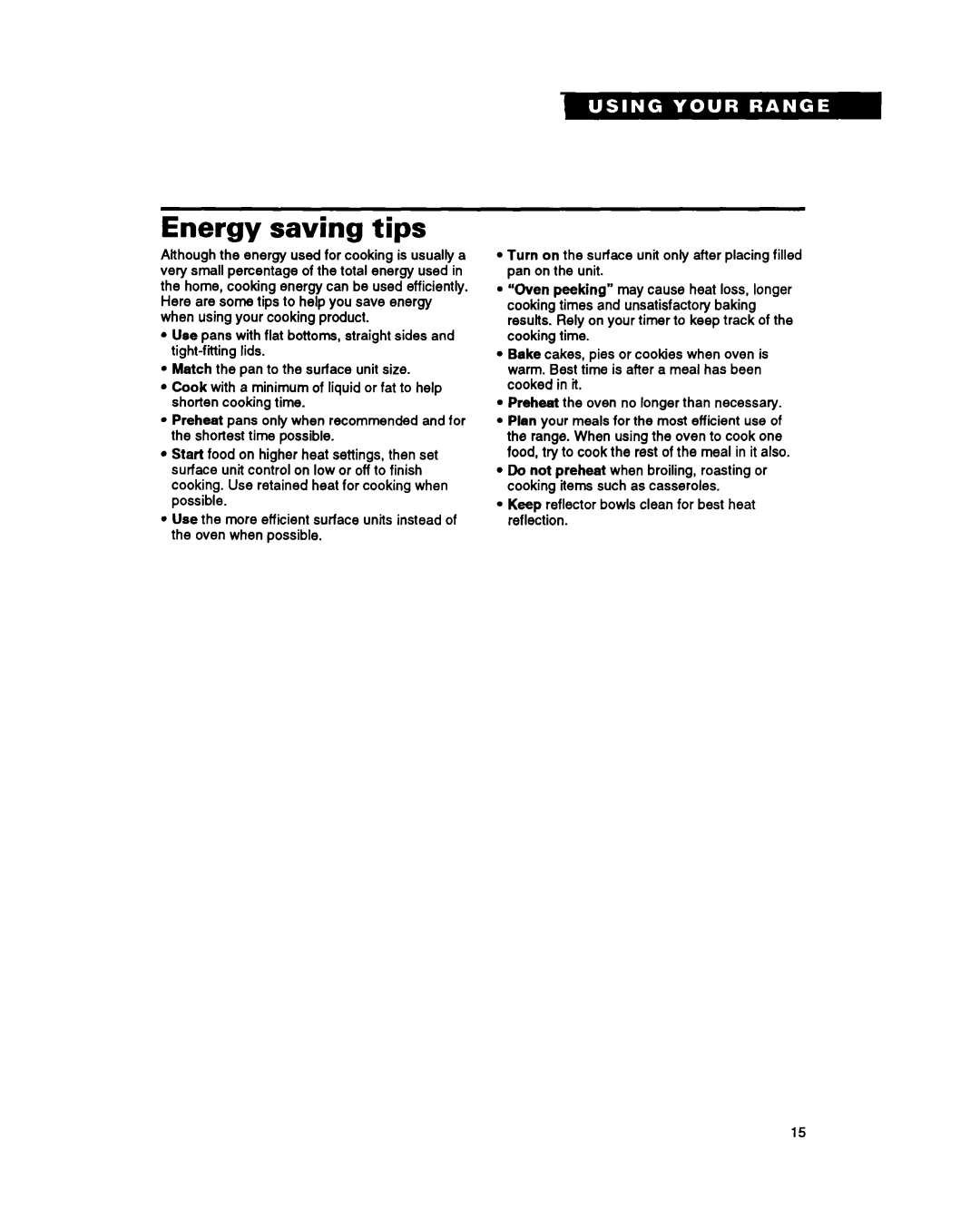 Whirlpool RF360BXY warranty Energy saving tips 