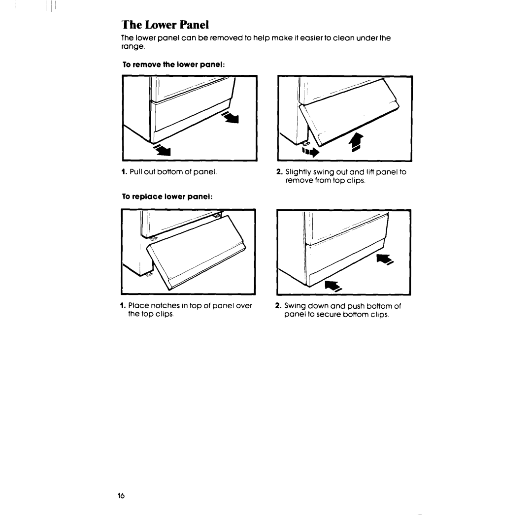 Whirlpool RF360EXP manual Lower Panel, Bottom Panel Slightly, Out Lift panel to Remove, Top Clips 