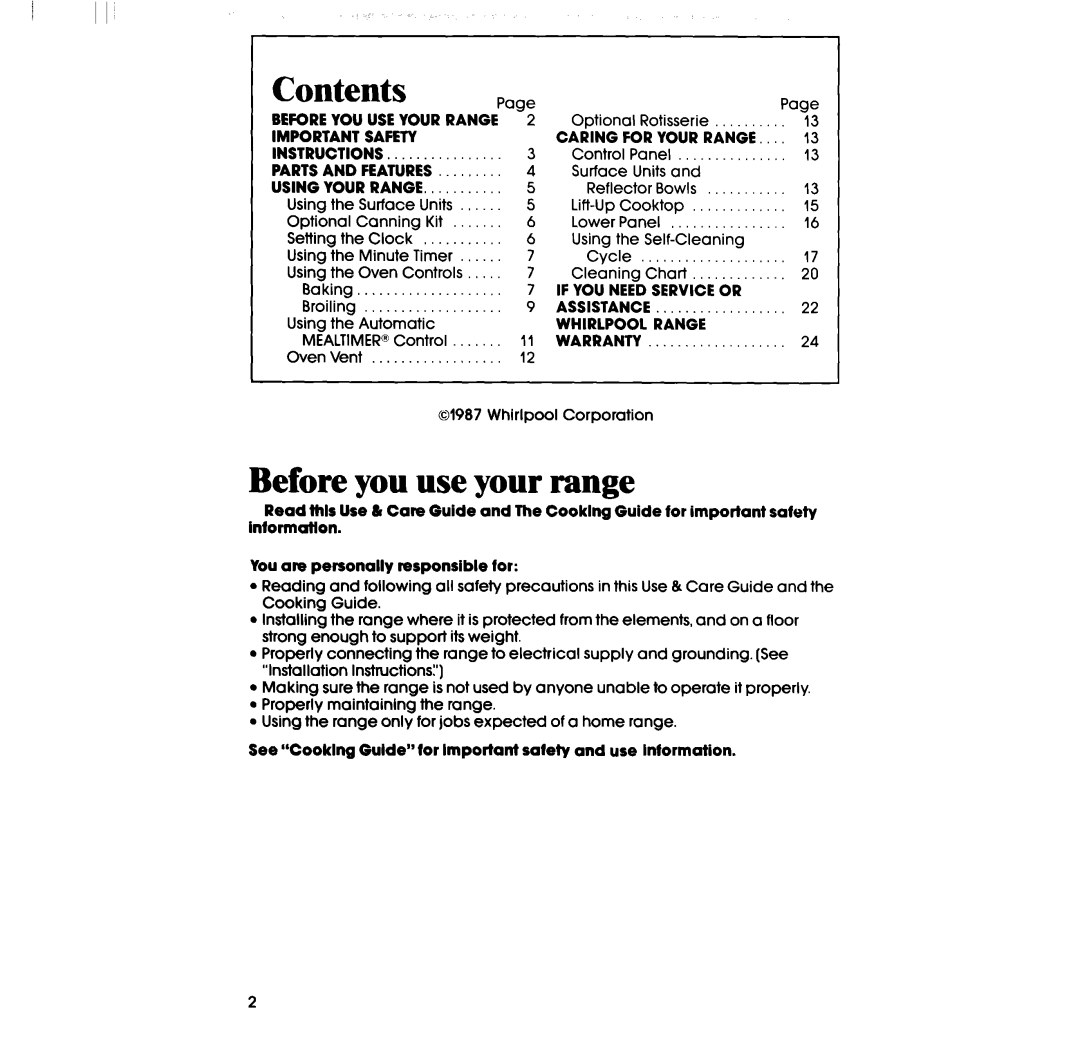 Whirlpool RF360EXP manual Contents 