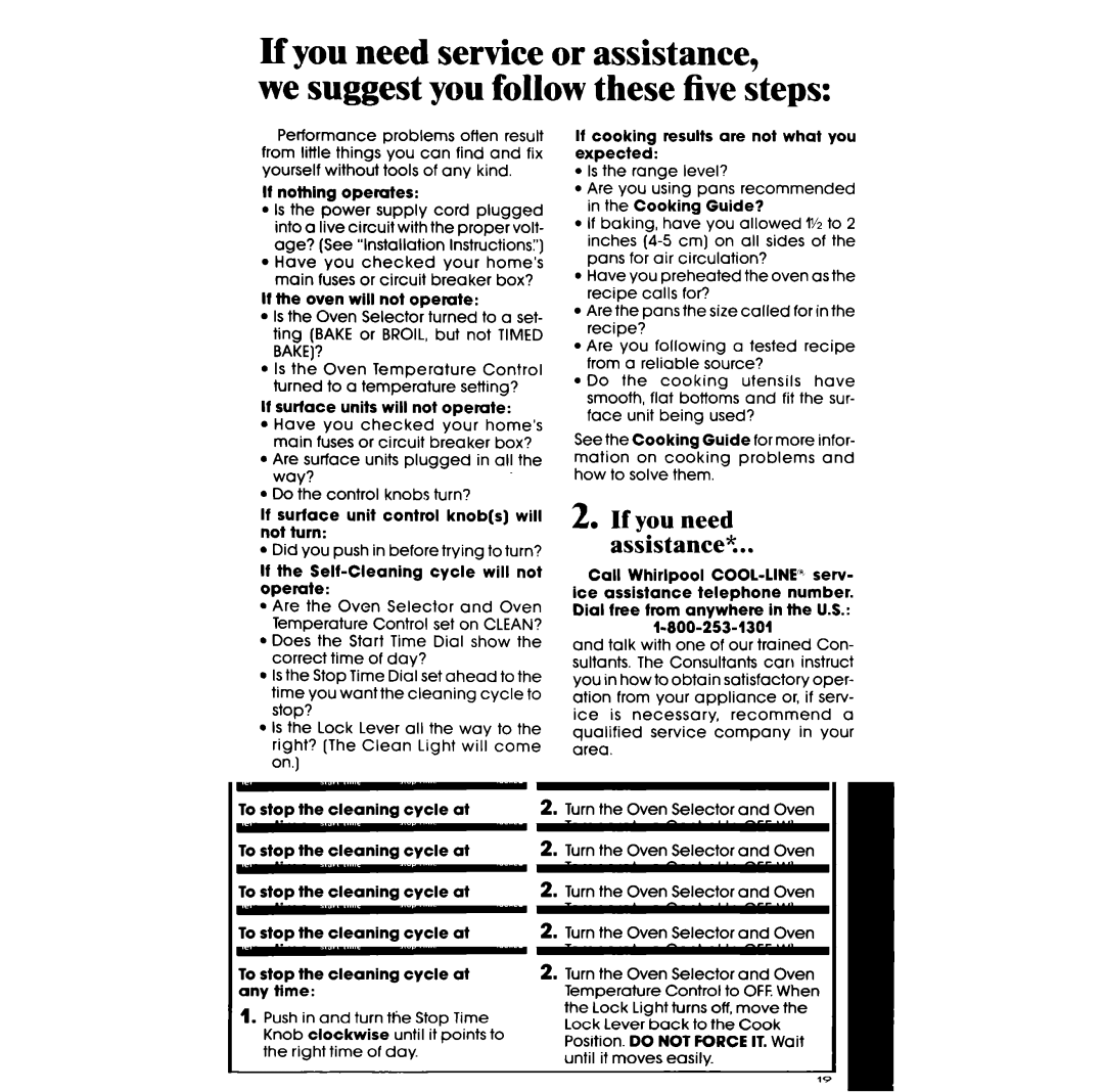 Whirlpool RF360EXP manual If you need assistance%, Did you push in before trying to turn? 