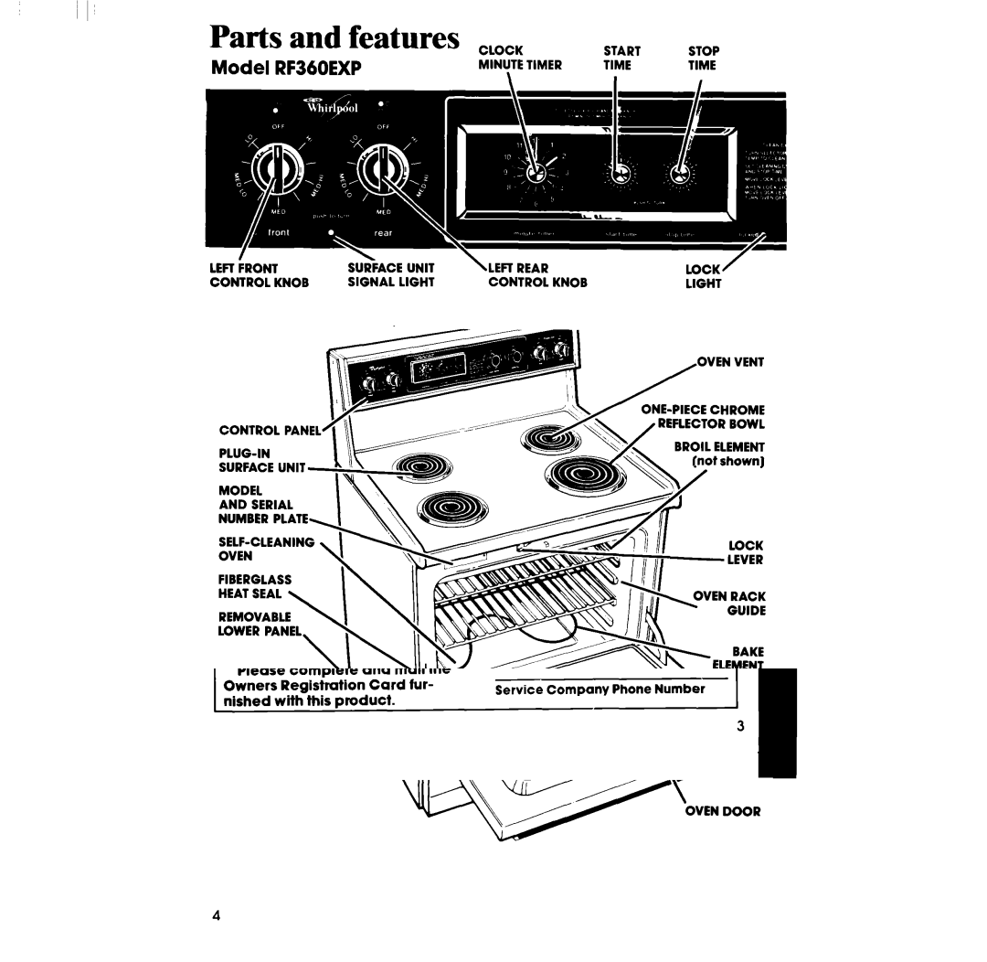 Whirlpool manual Clock, Model RF360EXP 