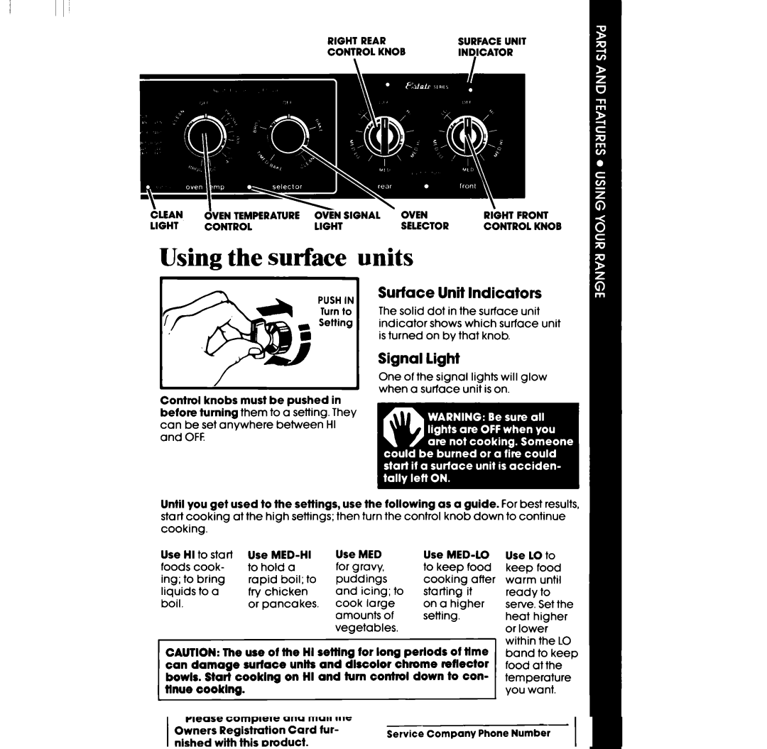 Whirlpool RF360EXP manual Surface Unit Indicators, Signal light 