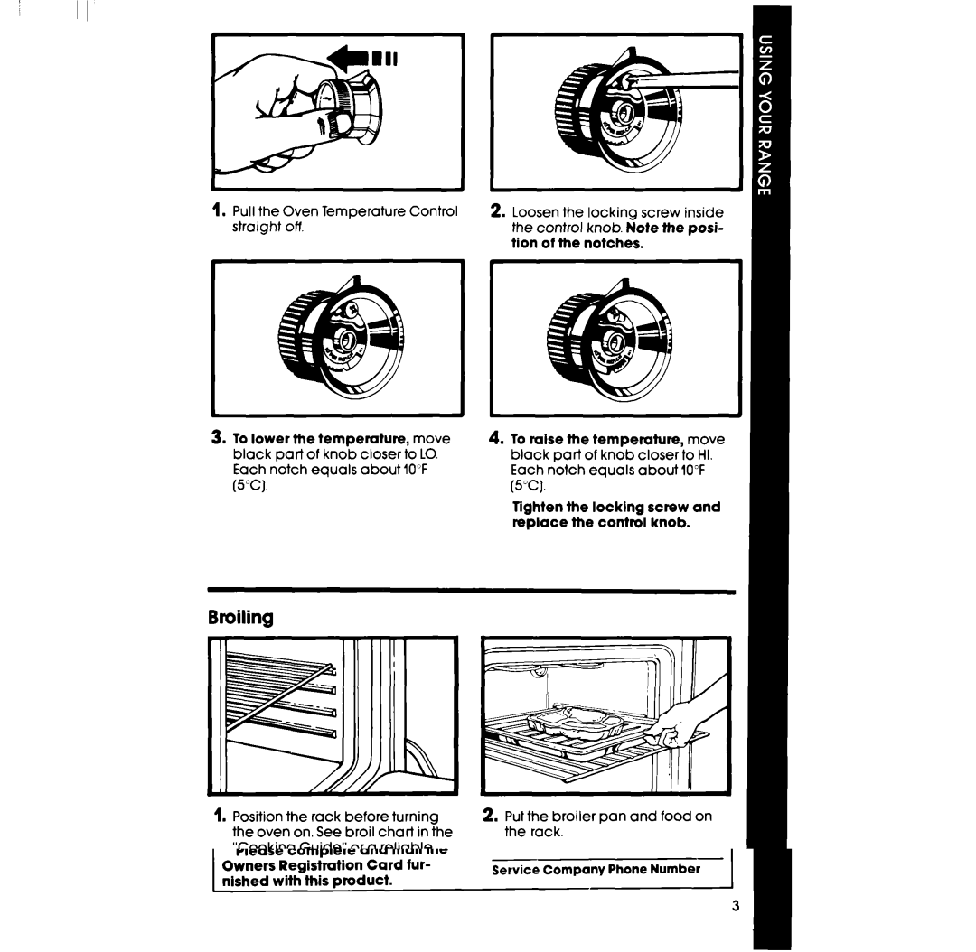 Whirlpool RF360EXP manual Broiling, Pull Oven Temperature Control, Screw, Straight Off, Knob 