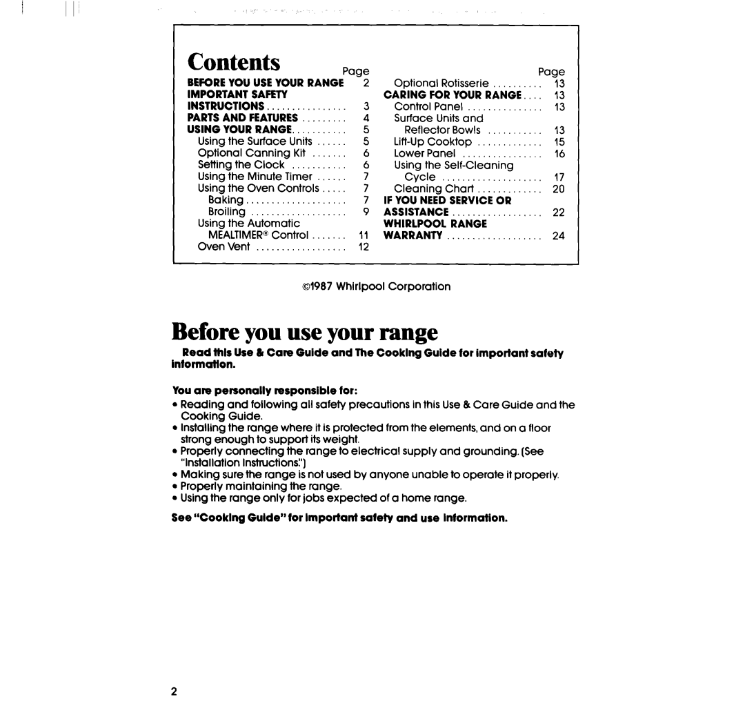 Whirlpool RF360EXP manual Contents, Before you use your range 