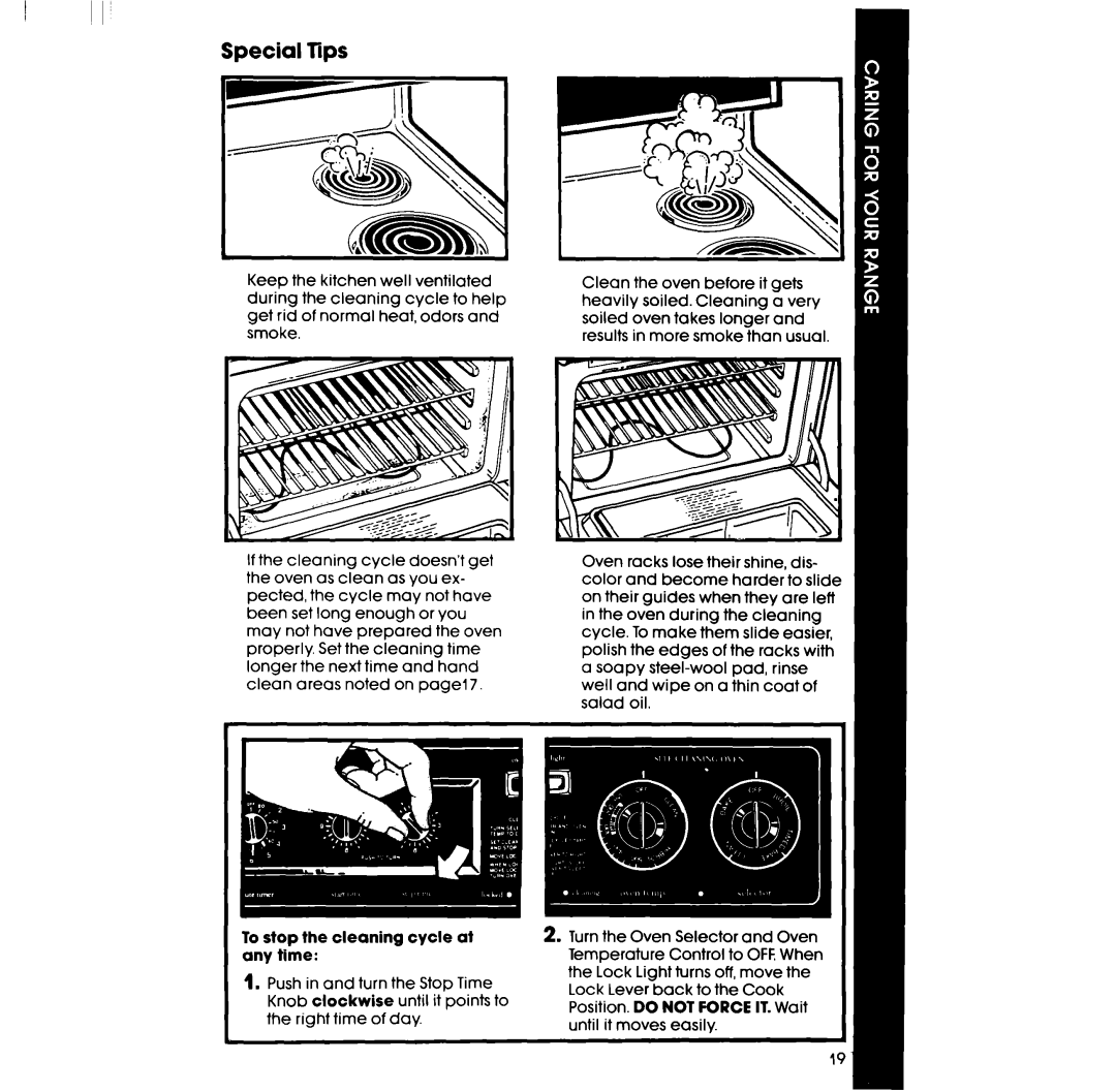 Whirlpool RF363PXPT, RF3620XP manual Special Tips, To stop the cleaning cycle at any time 