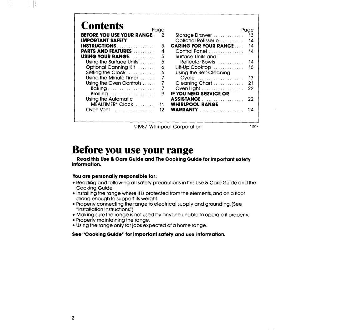 Whirlpool RF3620XP, RF363PXPT manual Before you use your range, Contents 
