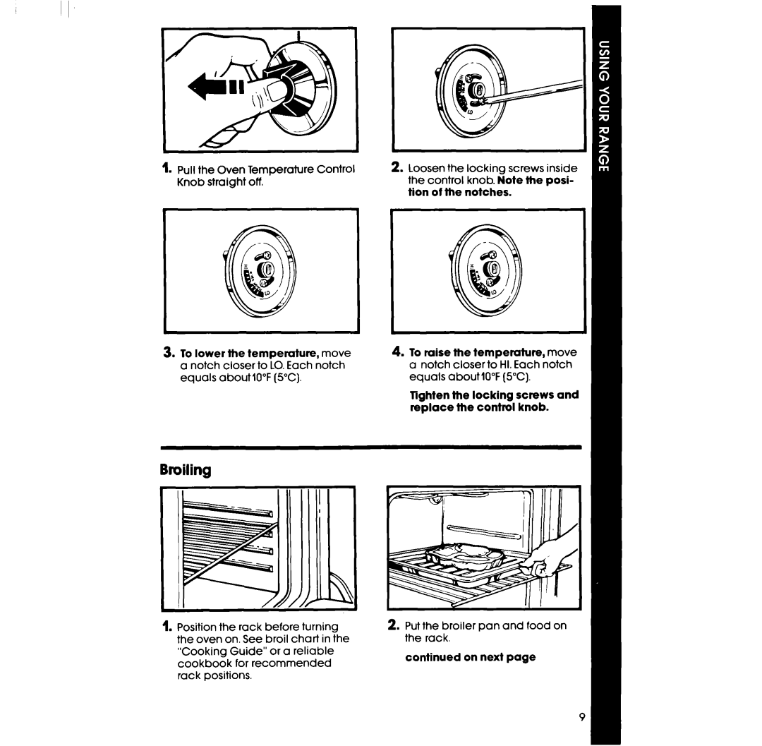 Whirlpool RF363PXPT, RF3620XP manual BroilingT, Tighten the locking screws and replace the control knob 