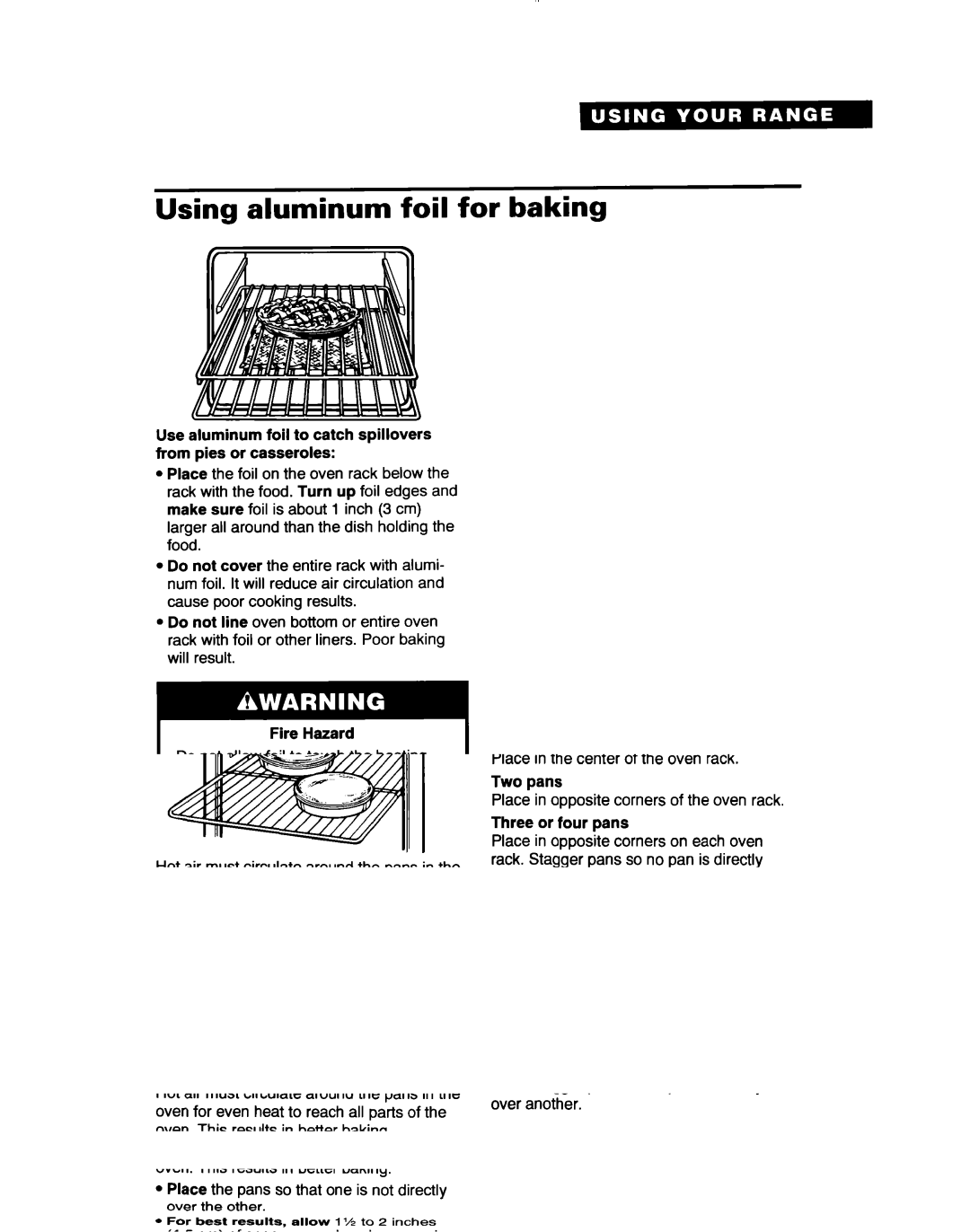 Whirlpool RF361 BXD, RF363PXD warranty Using aluminum foil for baking 