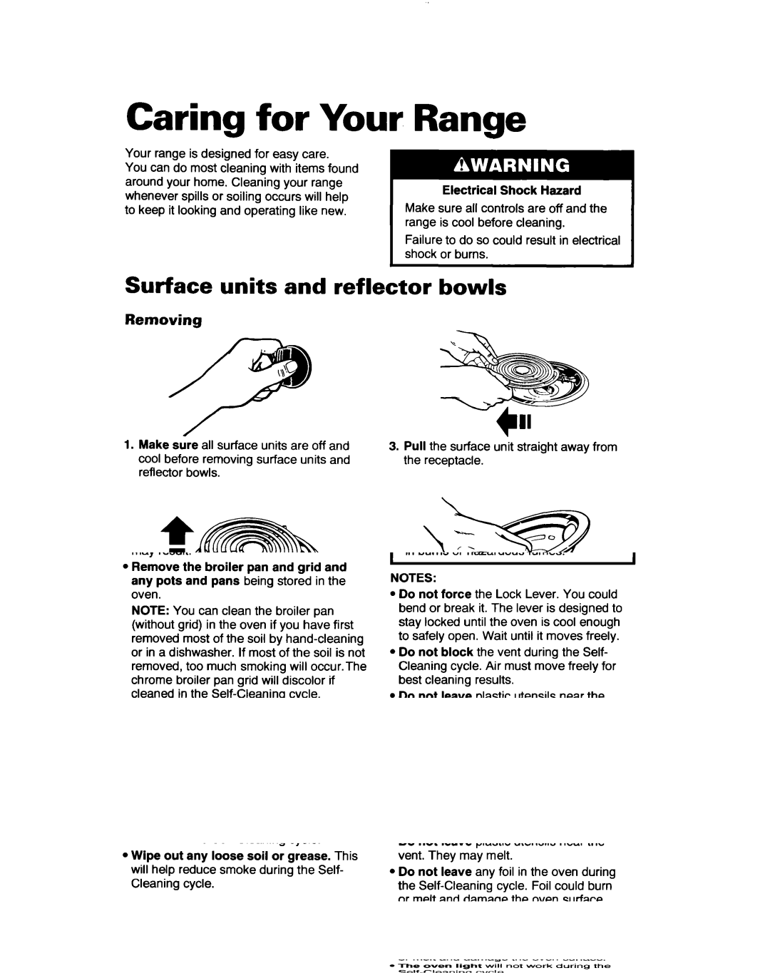 Whirlpool RF361 BXD, RF363PXD warranty Caring for Your Range, Surface units and reflector bowls, Removing 