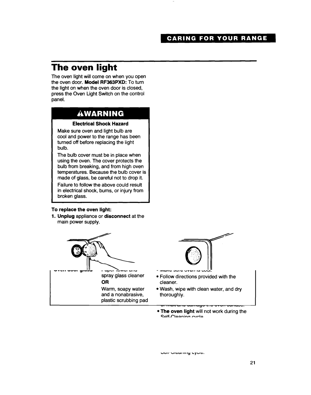 Whirlpool RF361 BXD, RF363PXD warranty Oven light 