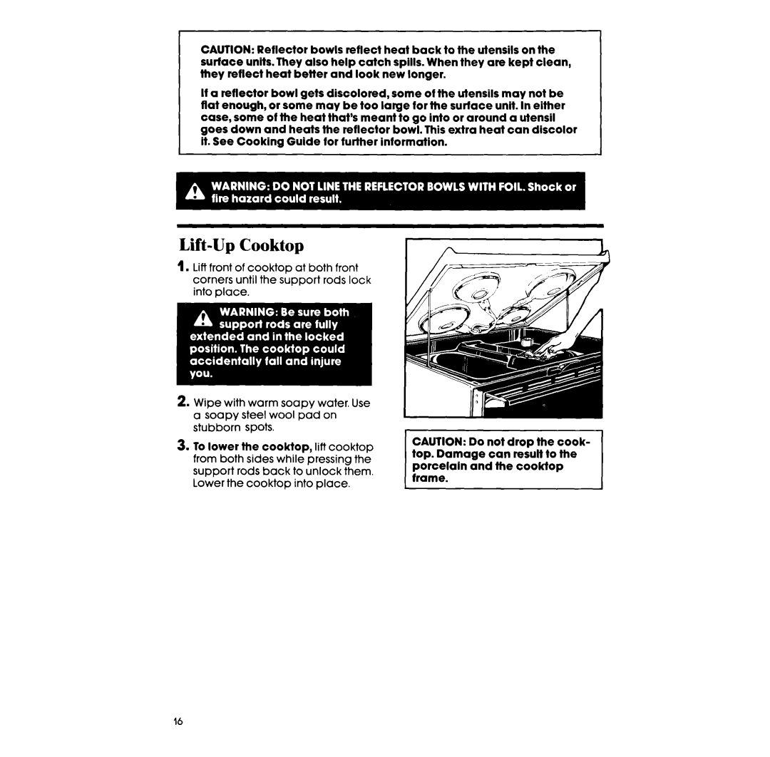 Whirlpool RF363PXVT manual Lift-Up Cooktop 