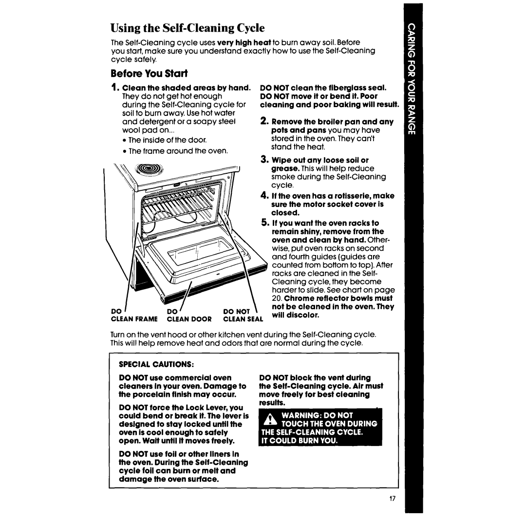 Whirlpool RF363PXVT manual Using the Self-Cleaning Cycle, Before, Start, Not, Special Cautions 