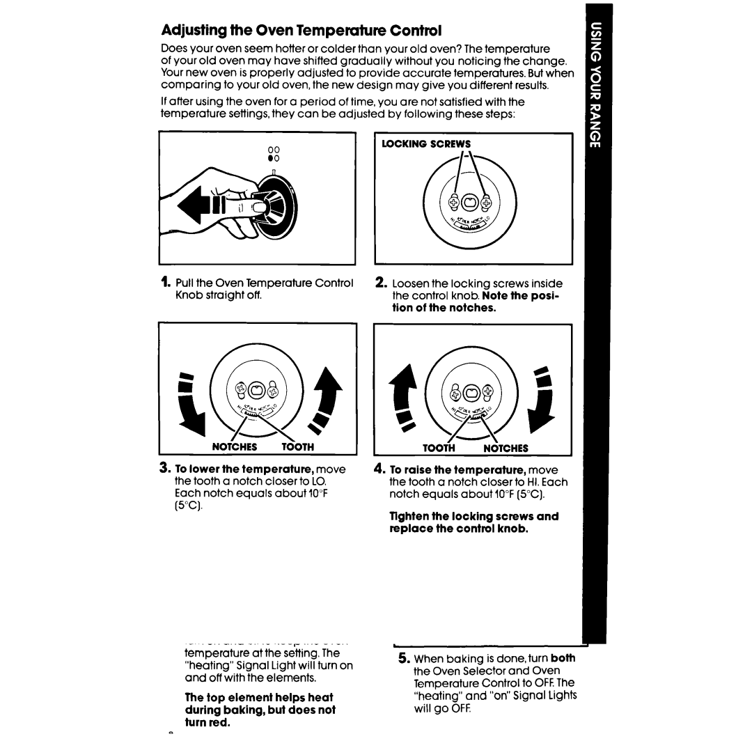 Whirlpool RF363PXVT manual Adjusting Oven Temperuture Conttal 