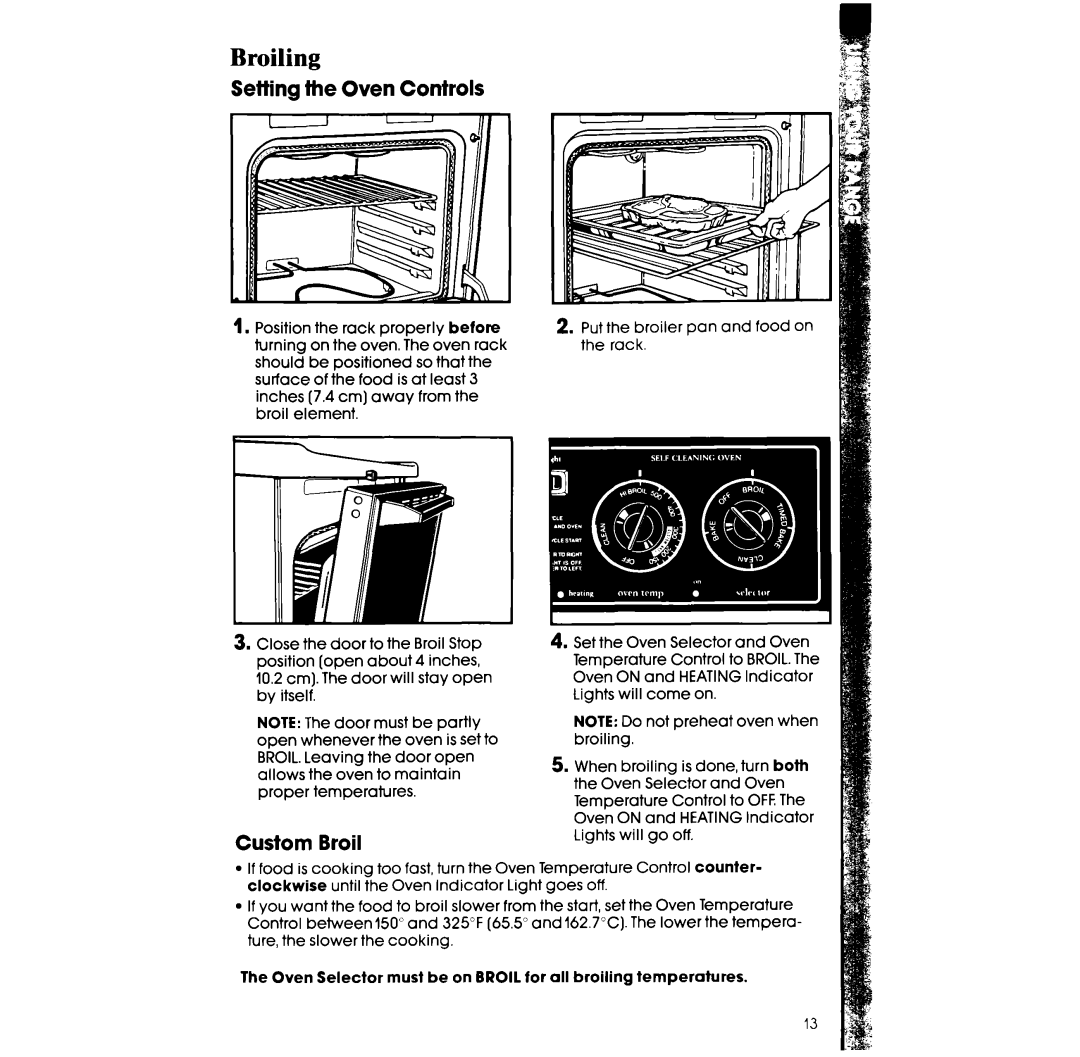 Whirlpool RF3620XV, RF363PXW manual Broiling, Custom Broil 