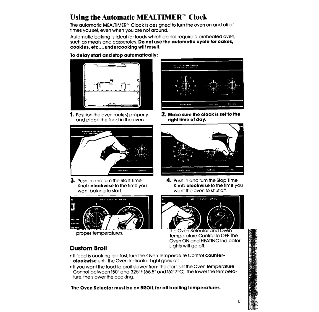 Whirlpool RF363PXW Using the Automatic MEALTIMER’ Clock, To delay start and stop automatically, Make, Right Time of day 