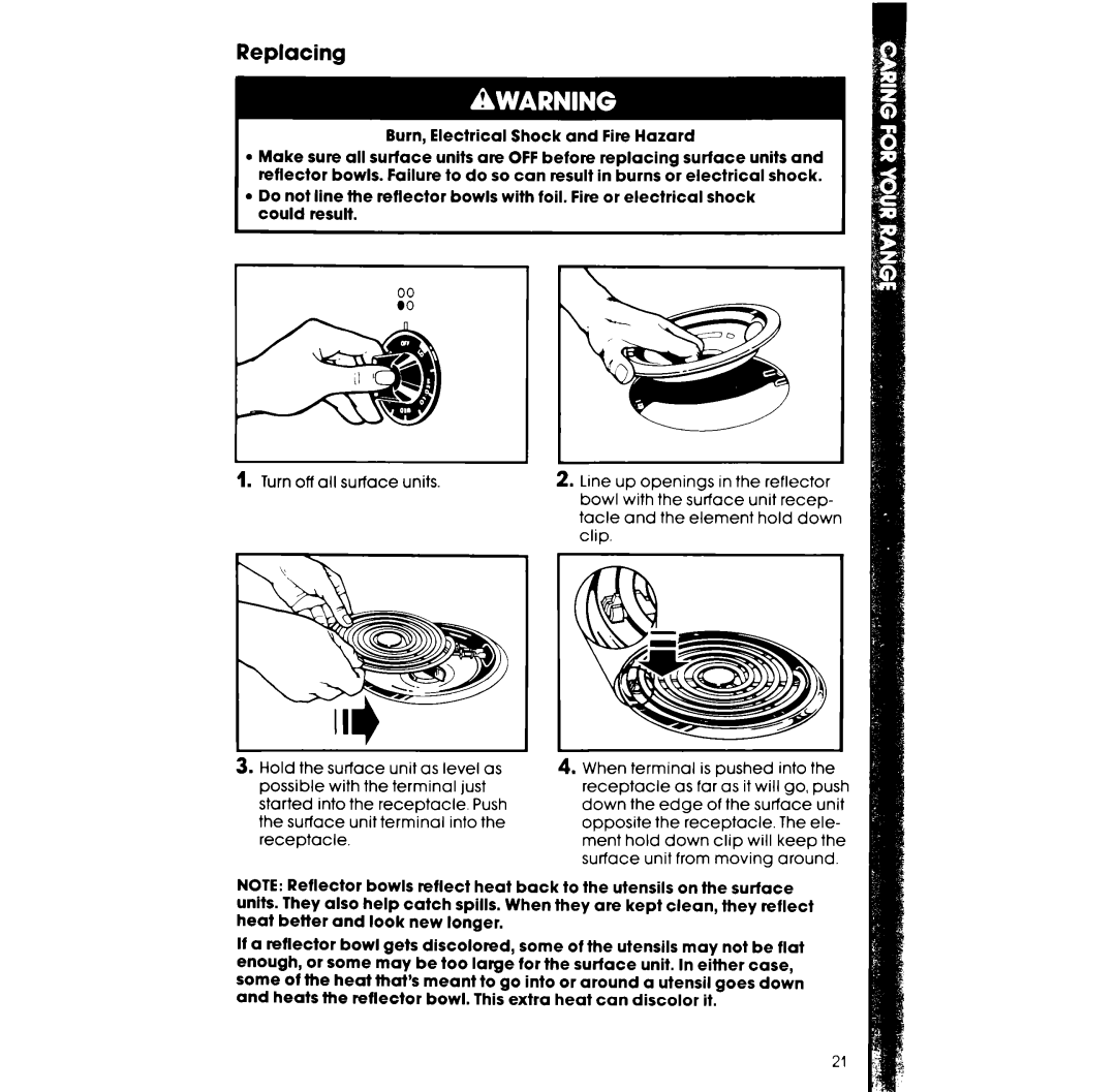 Whirlpool RF3620XV, RF363PXW manual Replacing 