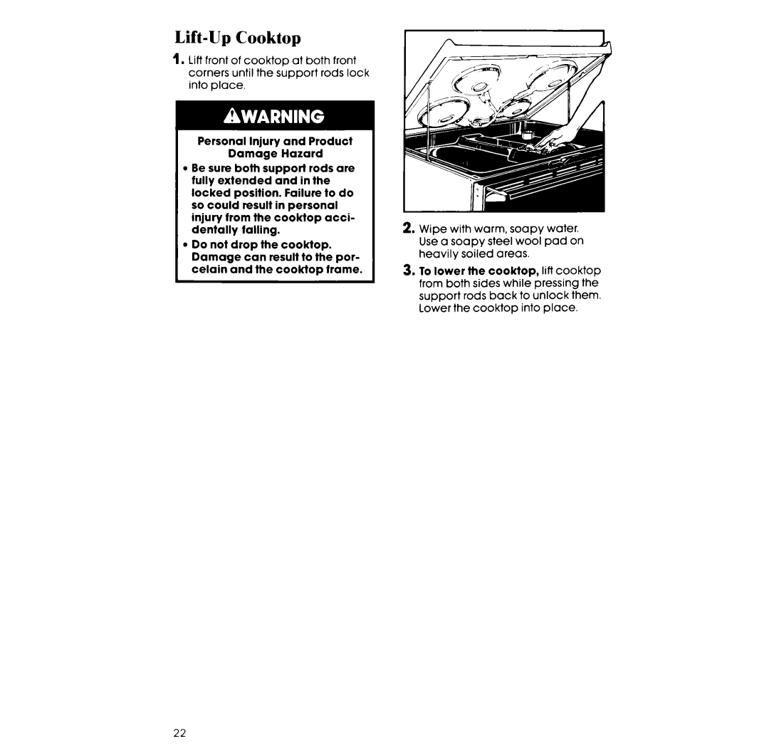 Whirlpool RF363PXW, RF3620XV manual Lift-UpCooktop 