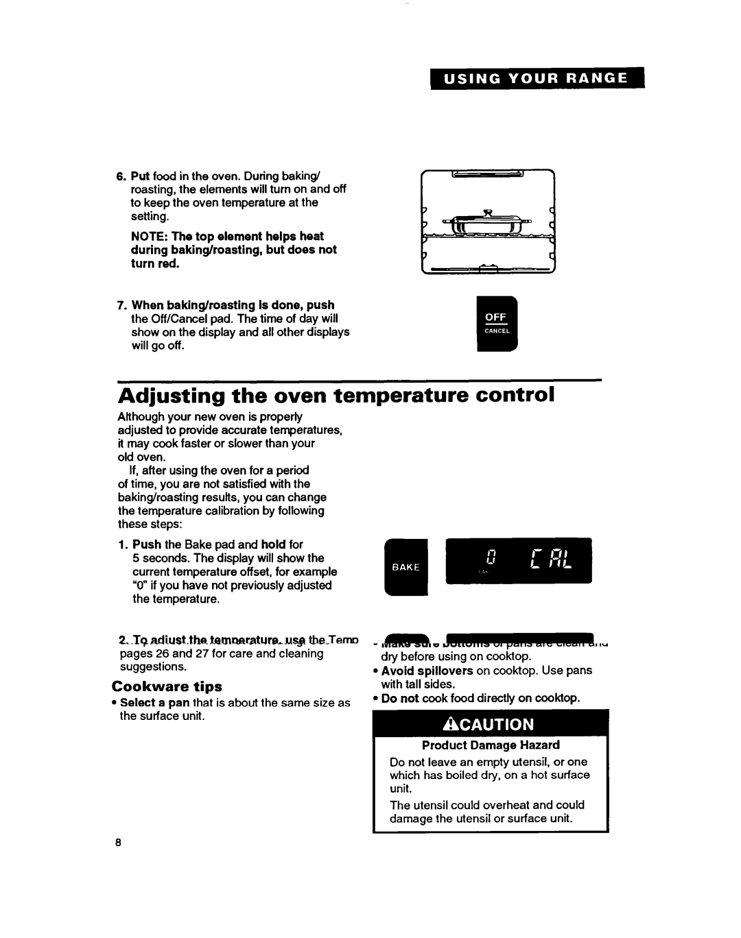 Whirlpool RF364PSB manual Adjusting the oven temperature control 