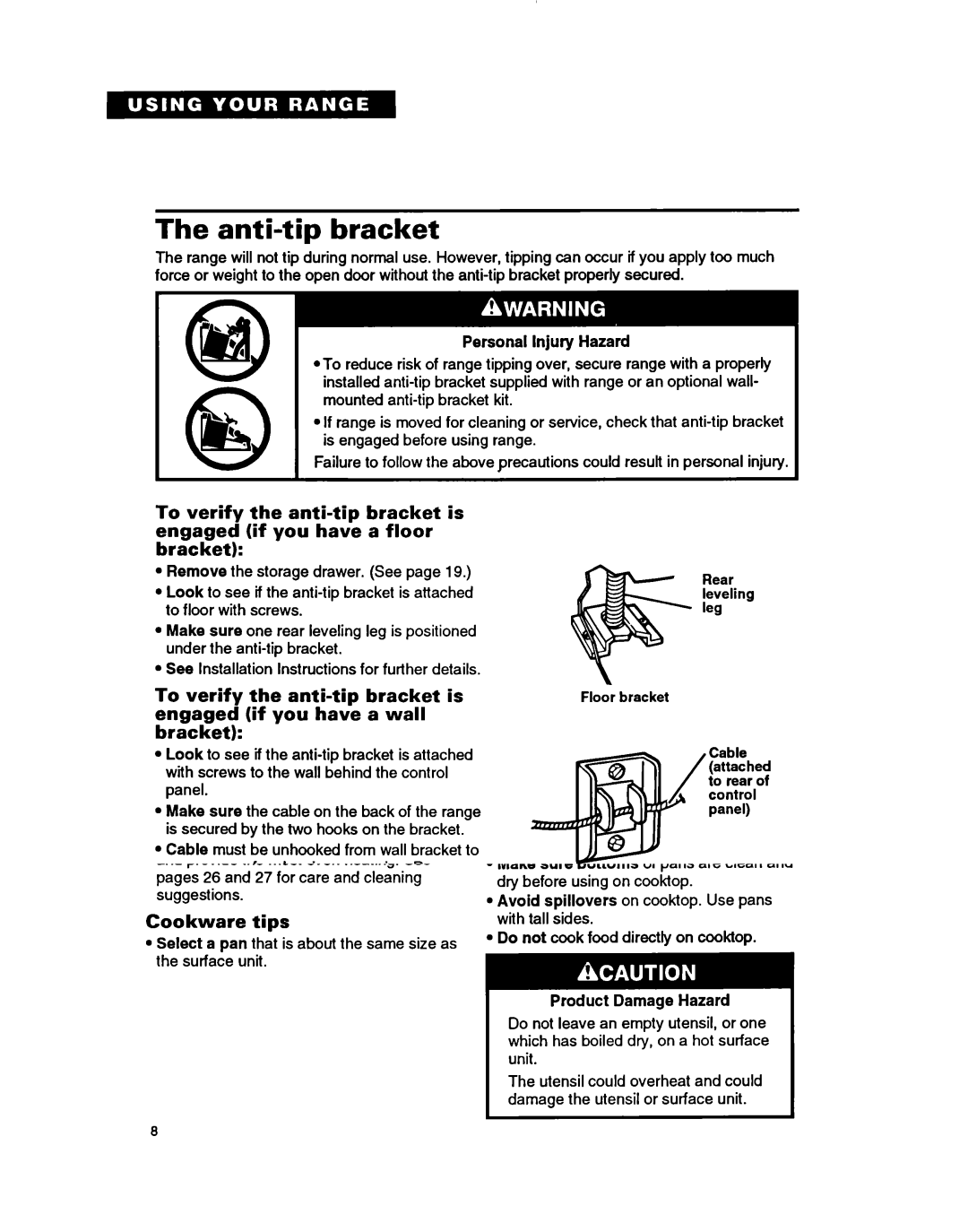 Whirlpool RF364PSB manual Anti-tip bracket, Optional door panel pat, Personal Injury Hazard 