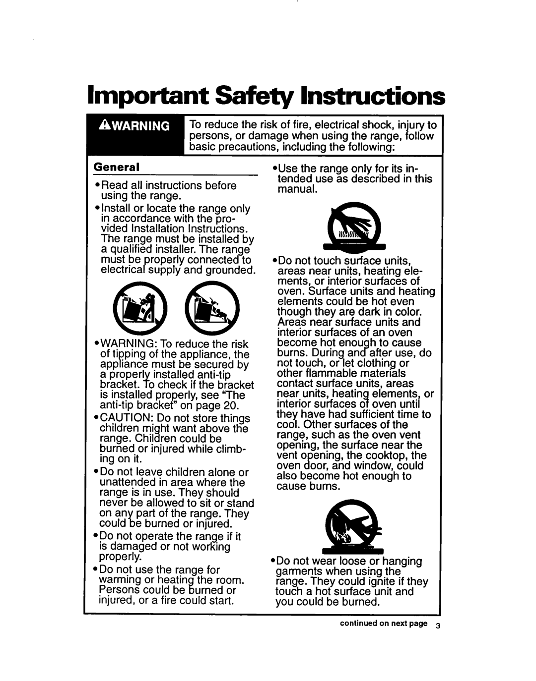 Whirlpool RF364PSB manual Important Safety Instructions 