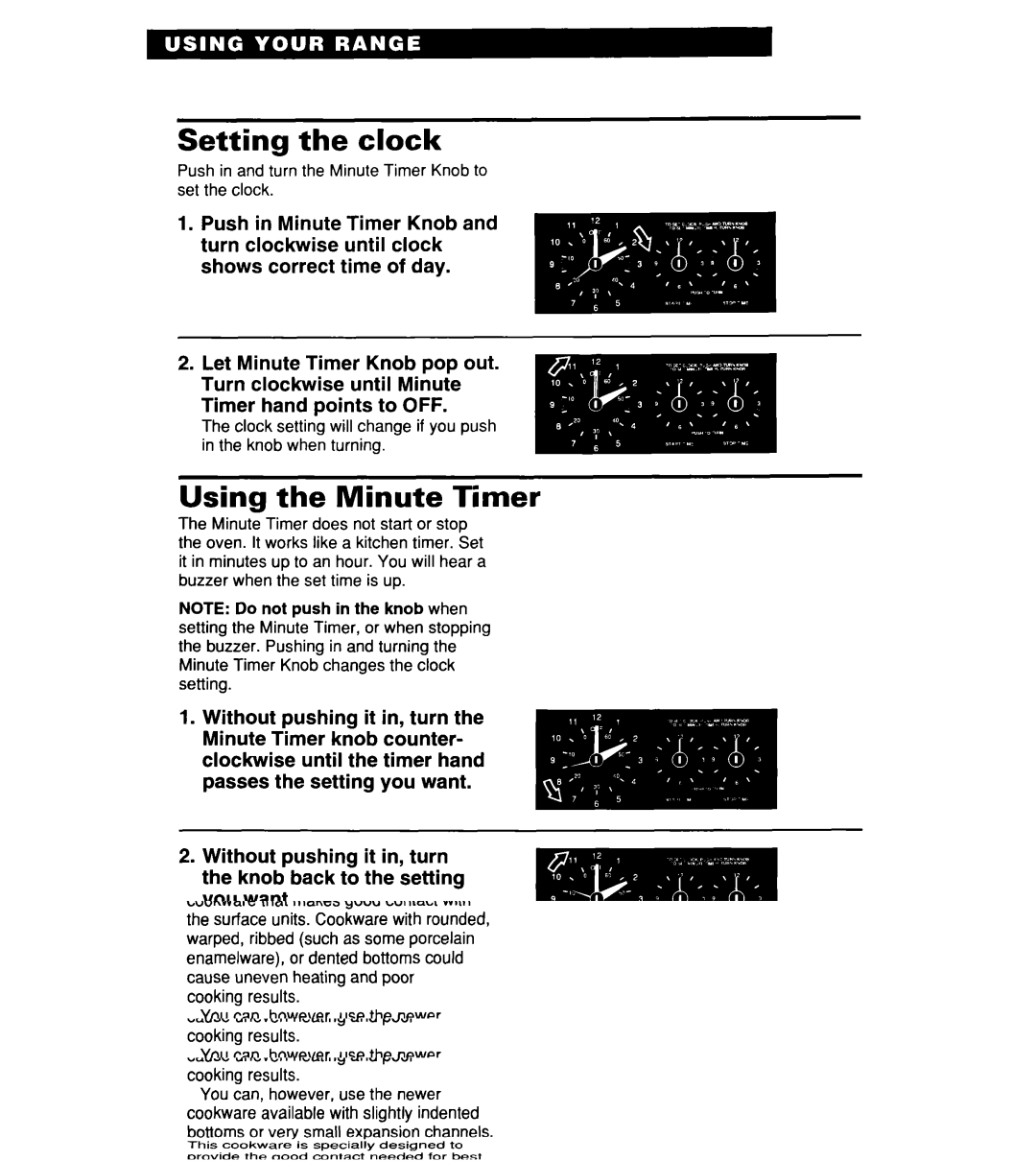 Whirlpool RF364PXD manual Setting the clock, Using the Minute Timer 