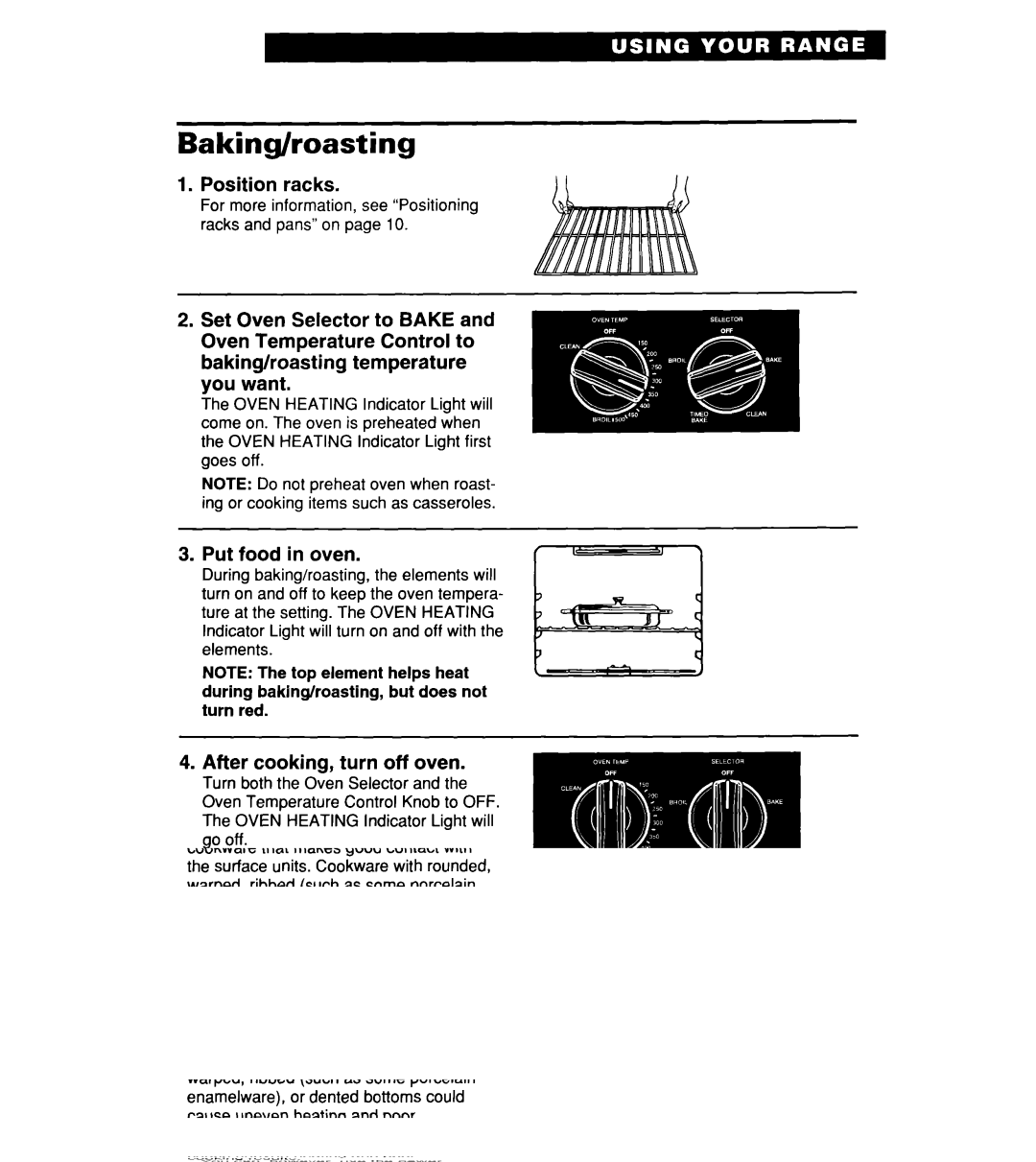 Whirlpool RF364PXD manual Baking/roasting, Position racks, Put food in oven 