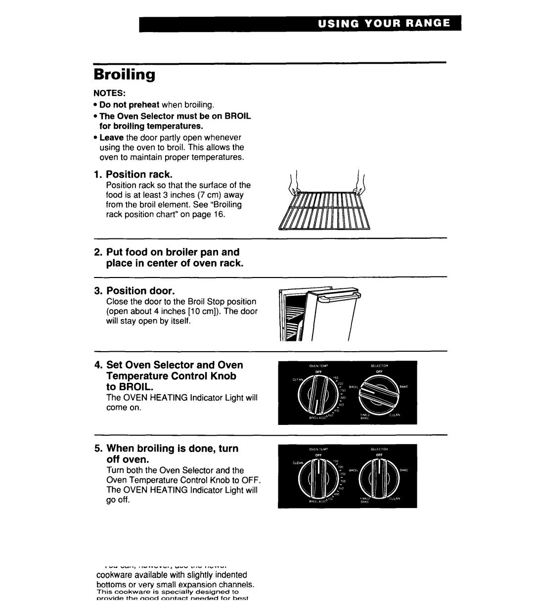 Whirlpool RF364PXD manual Broiling, Position rack, When broiling is done, turn off oven 