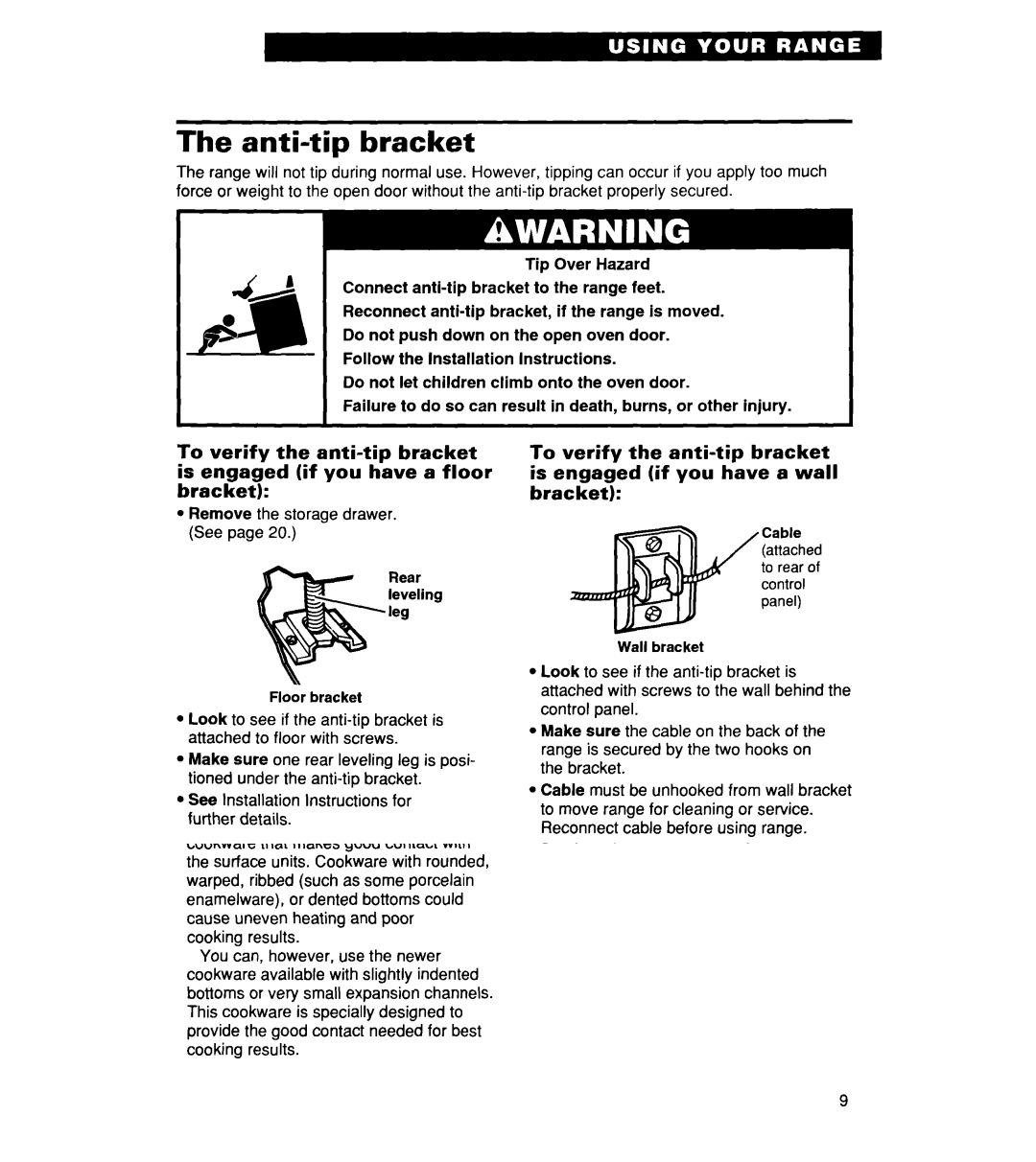 Whirlpool RF364PXD manual Anti-tip bracket, Optional door panel pat 