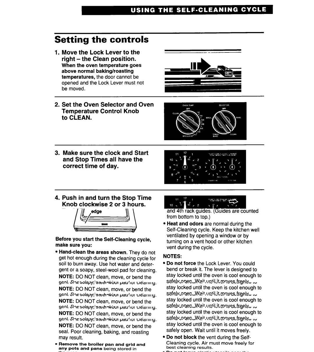 Whirlpool RF364PXD manual Setting the controls, Move the Lock Lever to Right-the Clean position 