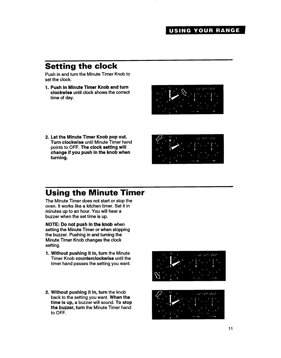 Whirlpool RF354BXB, RF364PXY, RF364BXB important safety instructions Setting the clock, Using the Minute Timer 