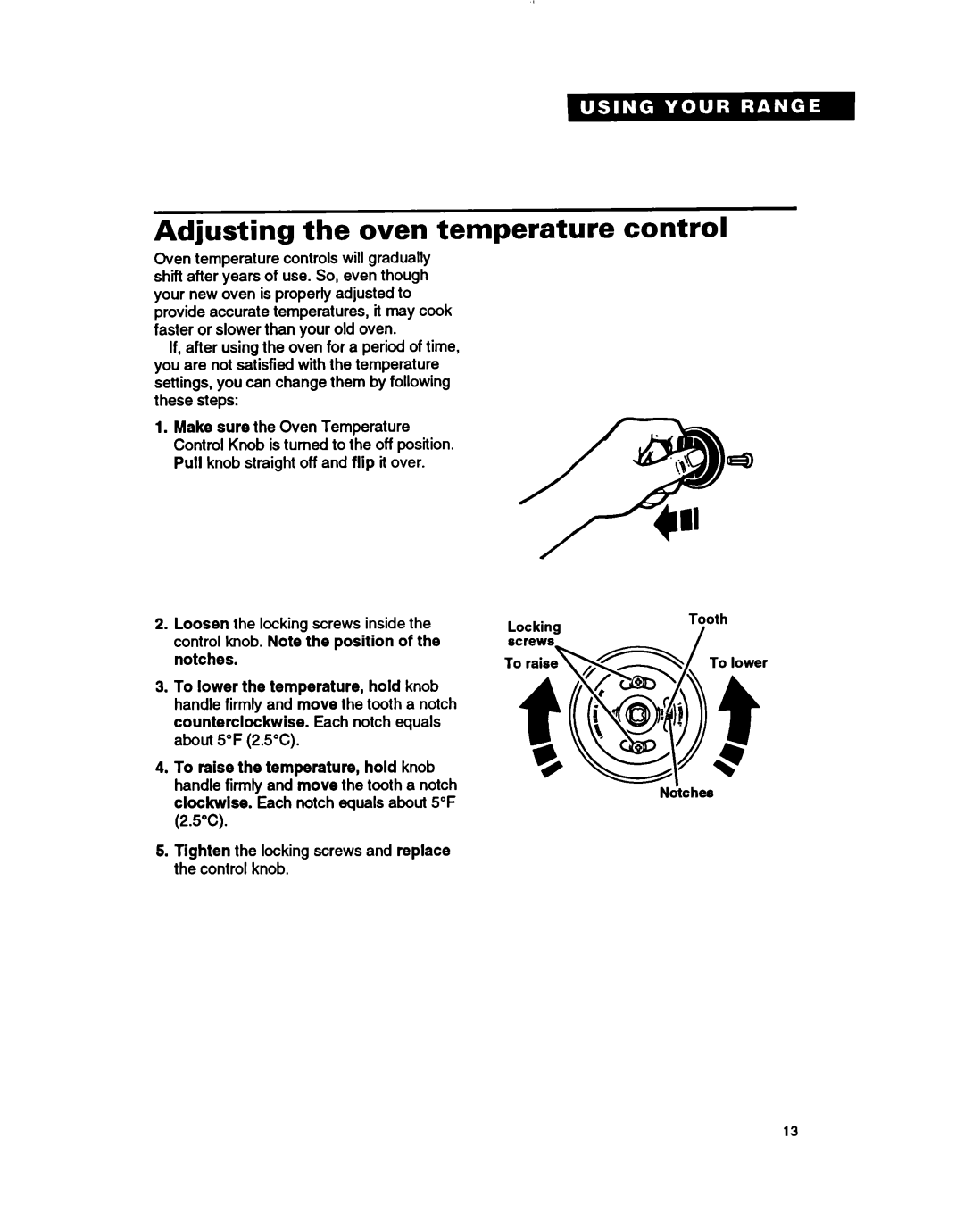 Whirlpool RF364BXB, RF364PXY, RF354BXB important safety instructions Adjusting the oven temperature control 