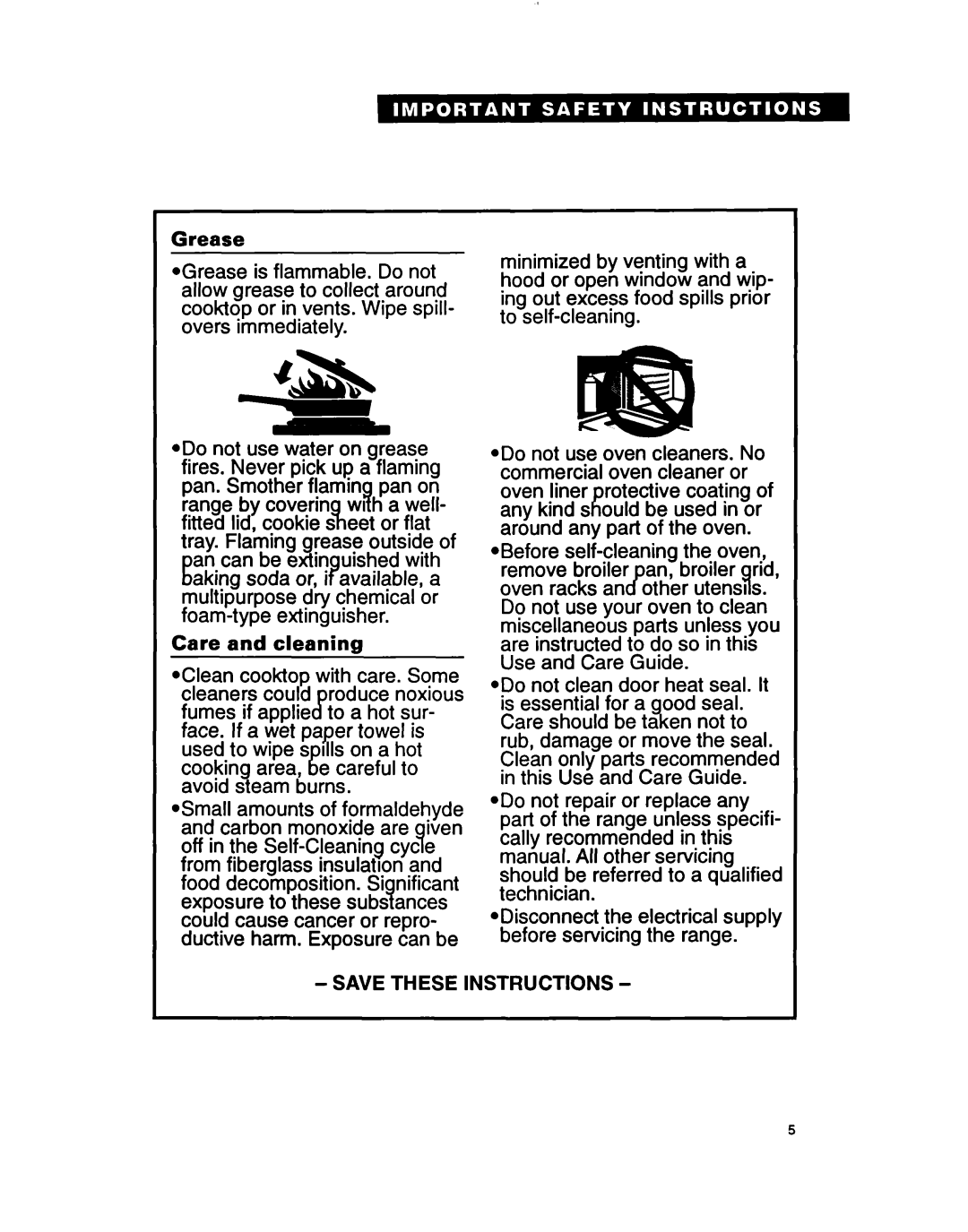 Whirlpool RF354BXB, RF364PXY, RF364BXB important safety instructions Care and cleaning 