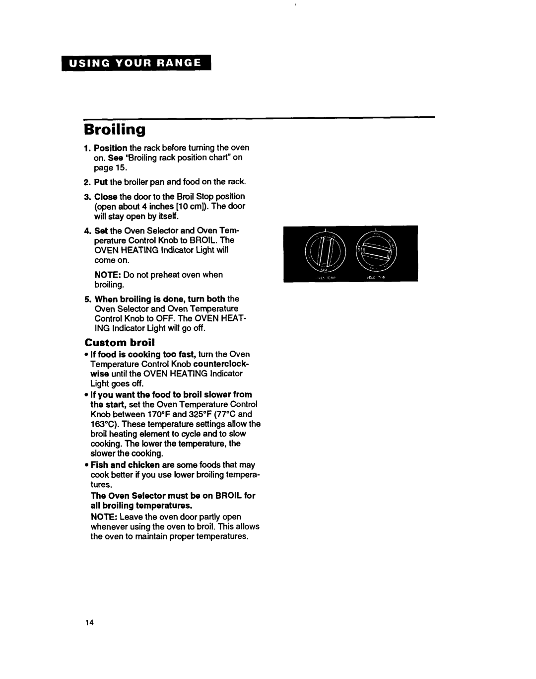 Whirlpool RF354BXB, RF364PXY, RF364BXB important safety instructions Broiling, Custom broil 