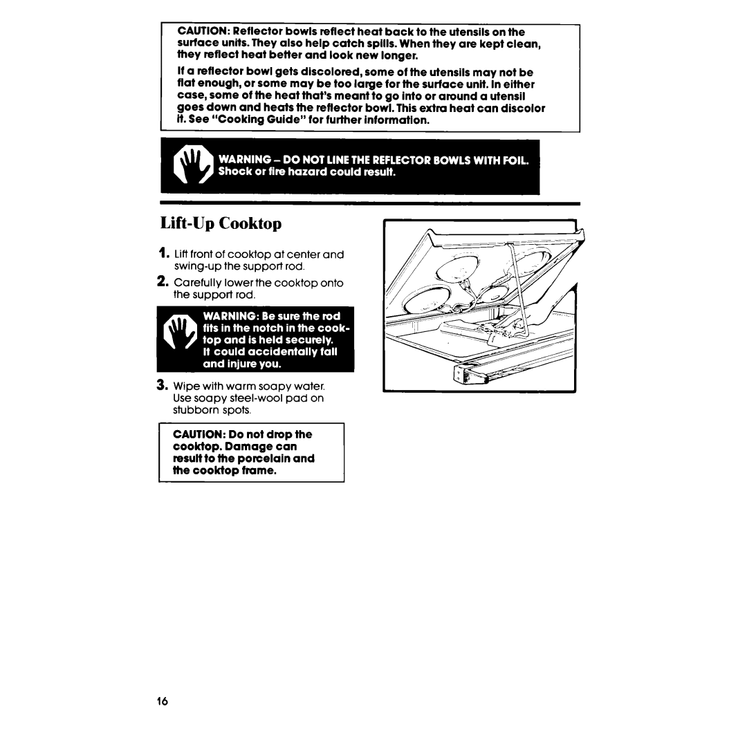 Whirlpool RF365BXP manual Lift-Up Cooktop 