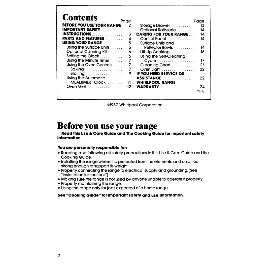 Whirlpool RF365BXP manual Before you use your range, Contents 