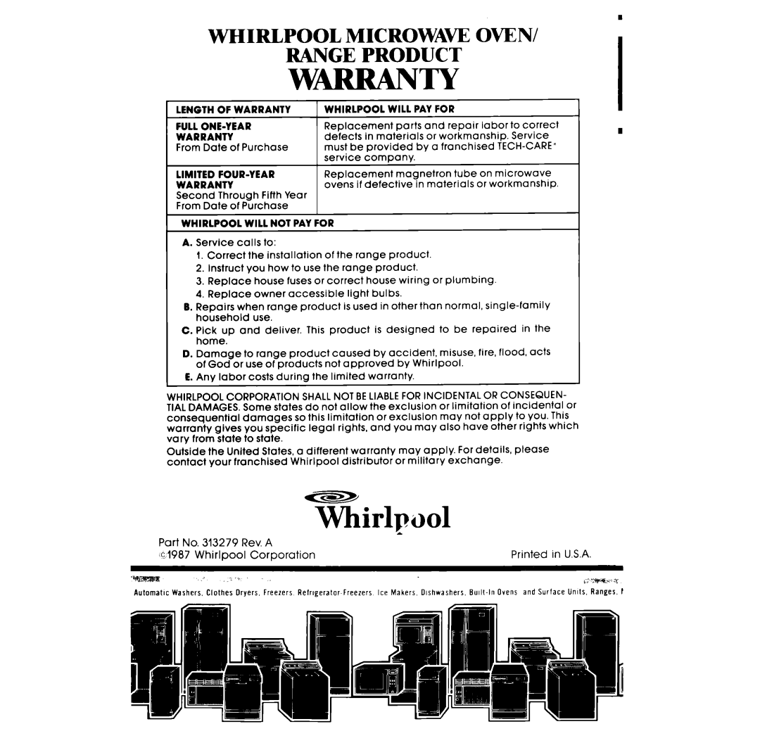 Whirlpool RF365BXP manual Whirlpool, Microwa~, Oven, Whirlp001, Range Product 