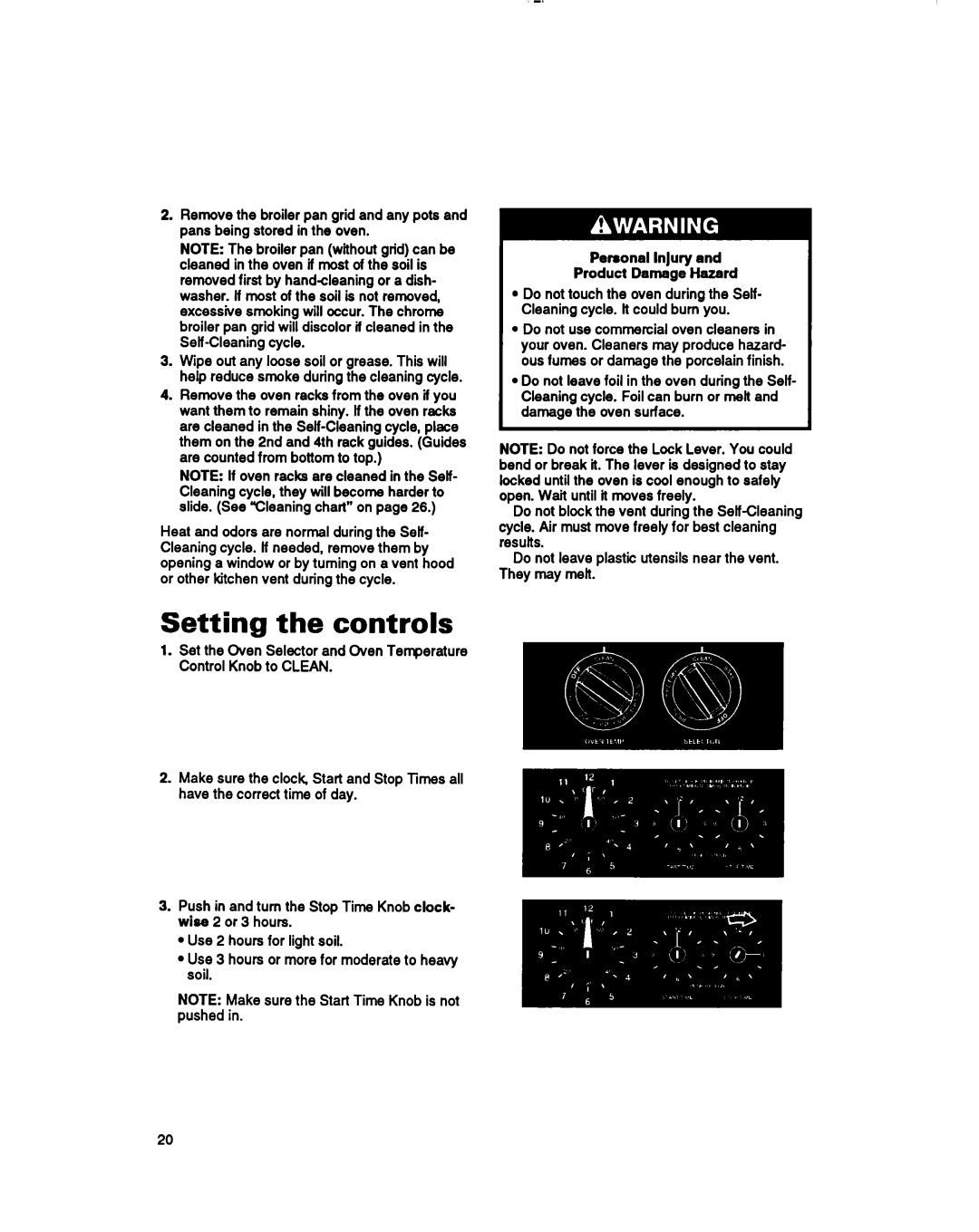 Whirlpool RF365BXY important safety instructions Setting the controls 