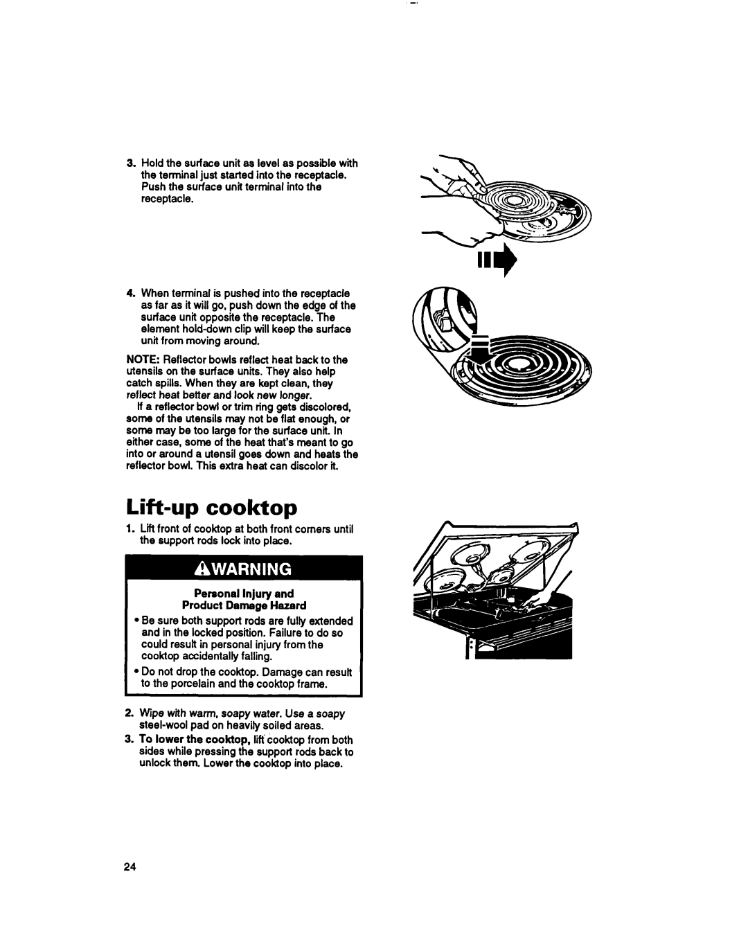 Whirlpool RF365BXY important safety instructions Lift-up cooktop 