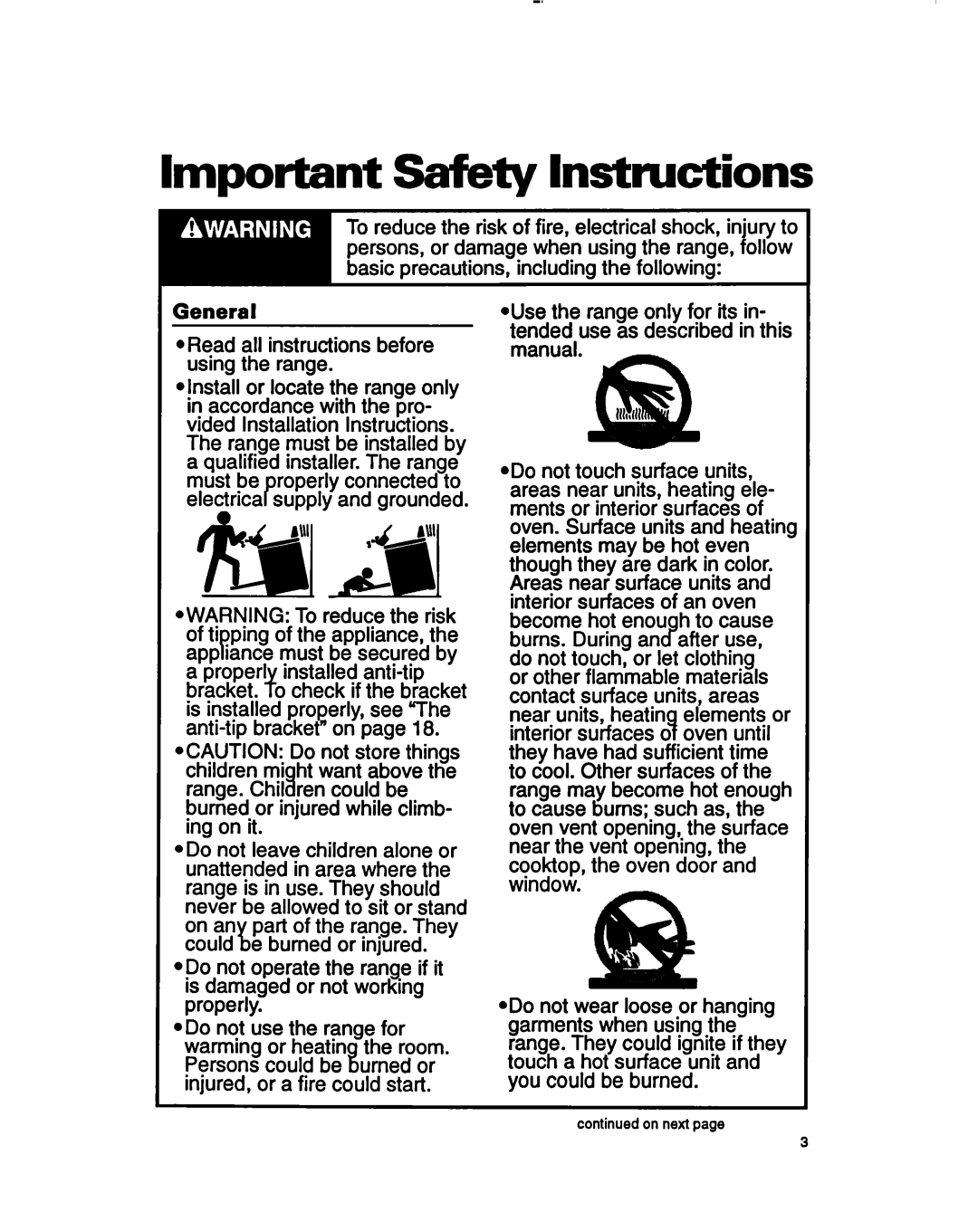 Whirlpool RF365BXY important safety instructions Important Safety Instructions 